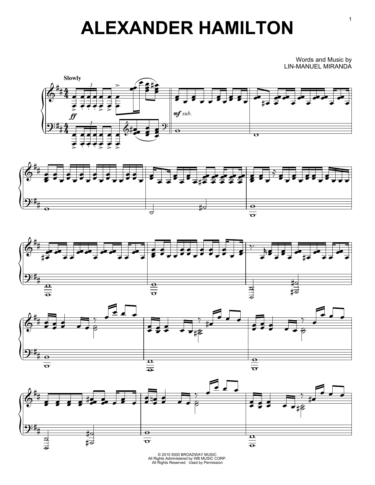 Lin-Manuel Miranda Alexander Hamilton (from Hamilton) (arr. David Pearl) sheet music notes and chords arranged for Piano Solo