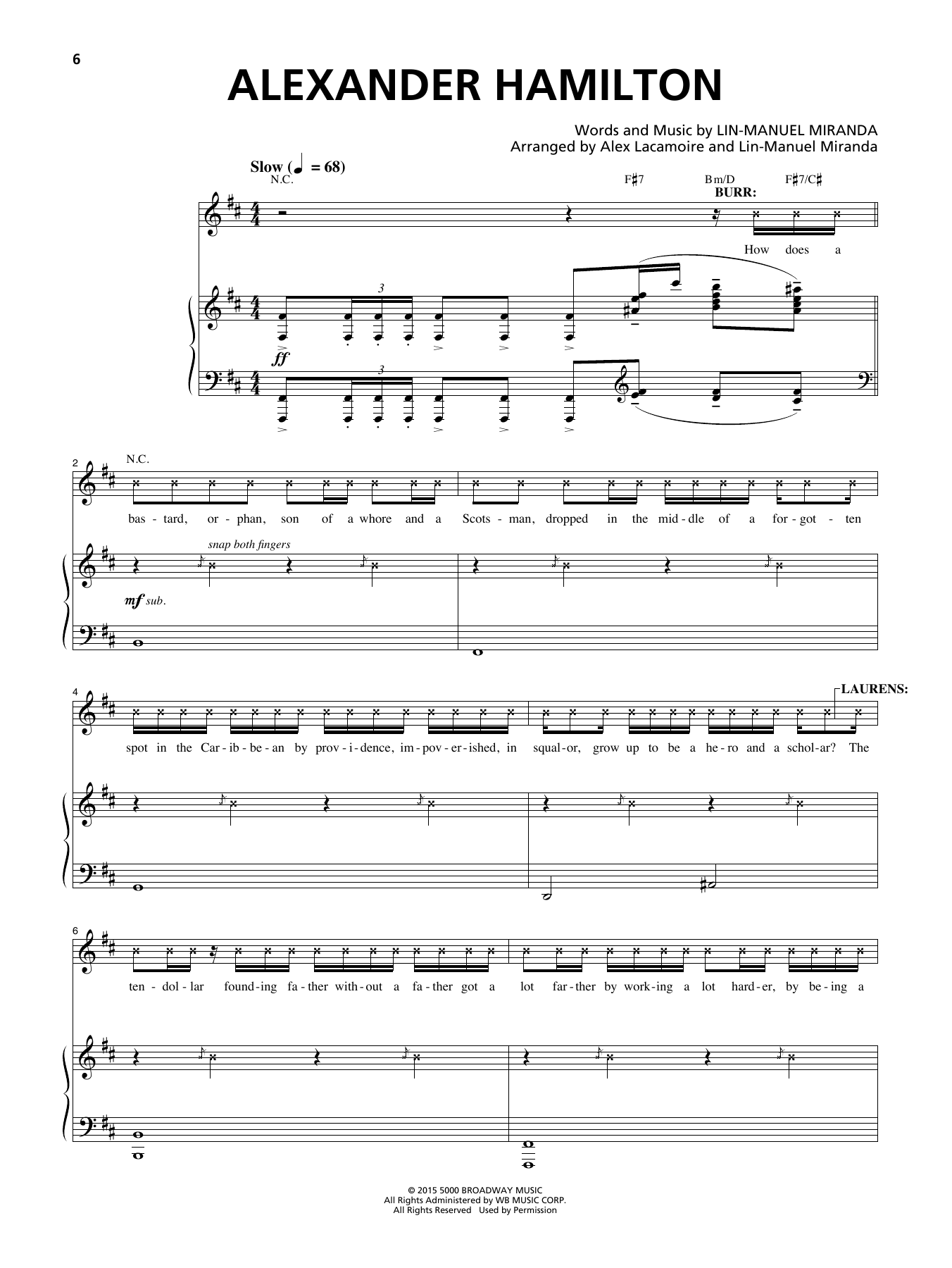 Lin-Manuel Miranda Alexander Hamilton (from Hamilton) sheet music notes and chords arranged for Lead Sheet / Fake Book