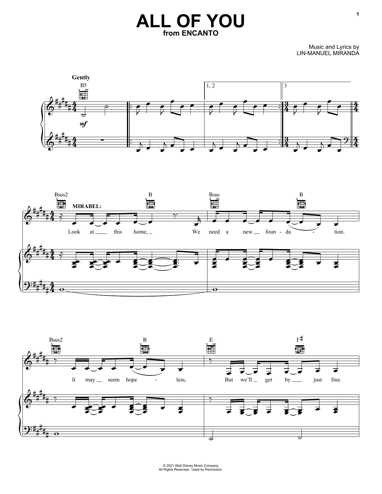 Lin-Manuel Miranda All Of You (from Encanto) sheet music notes and chords arranged for Easy Guitar Tab