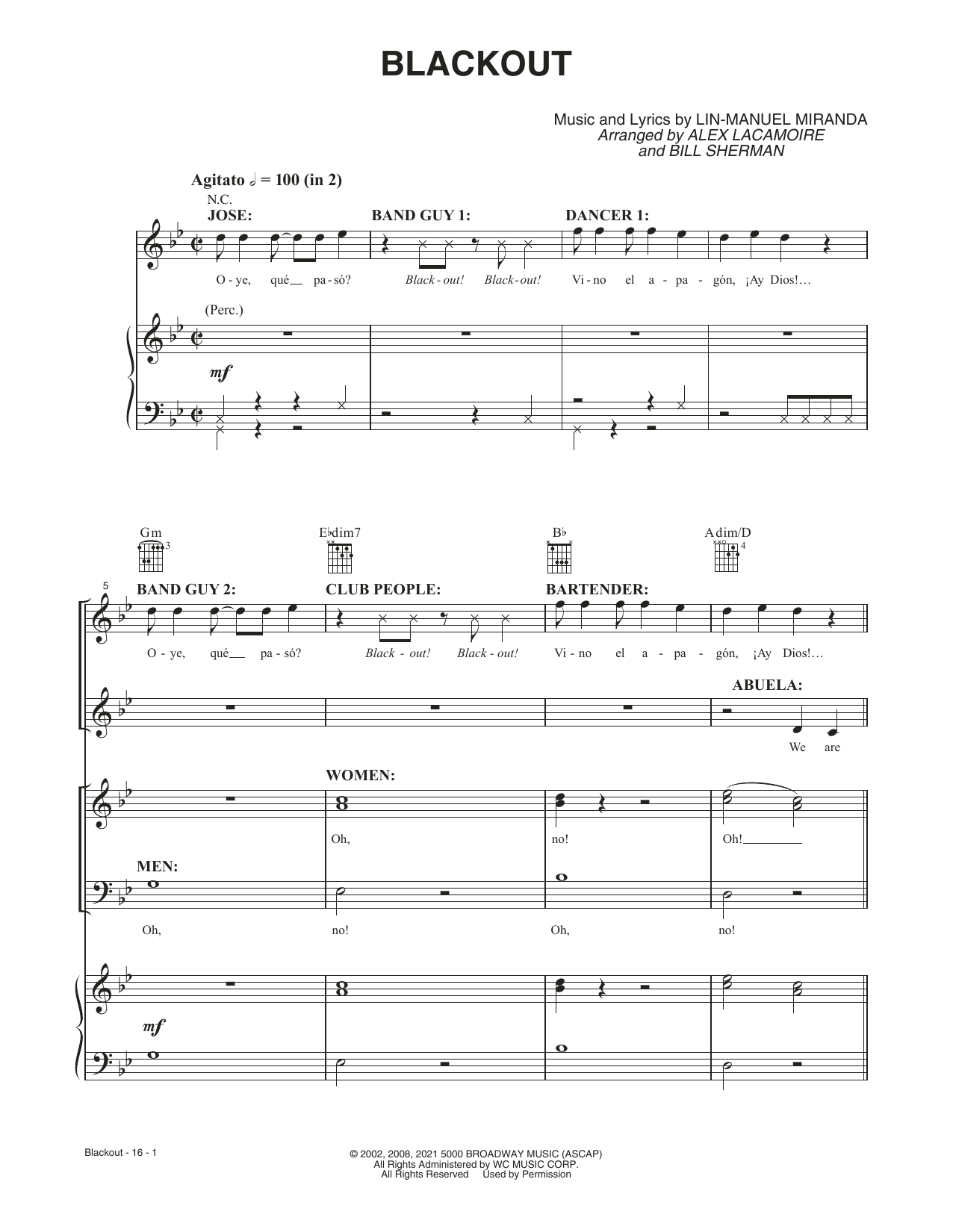 Lin-Manuel Miranda Blackout (from the Motion Picture In The Heights) sheet music notes and chords arranged for Piano, Vocal & Guitar Chords