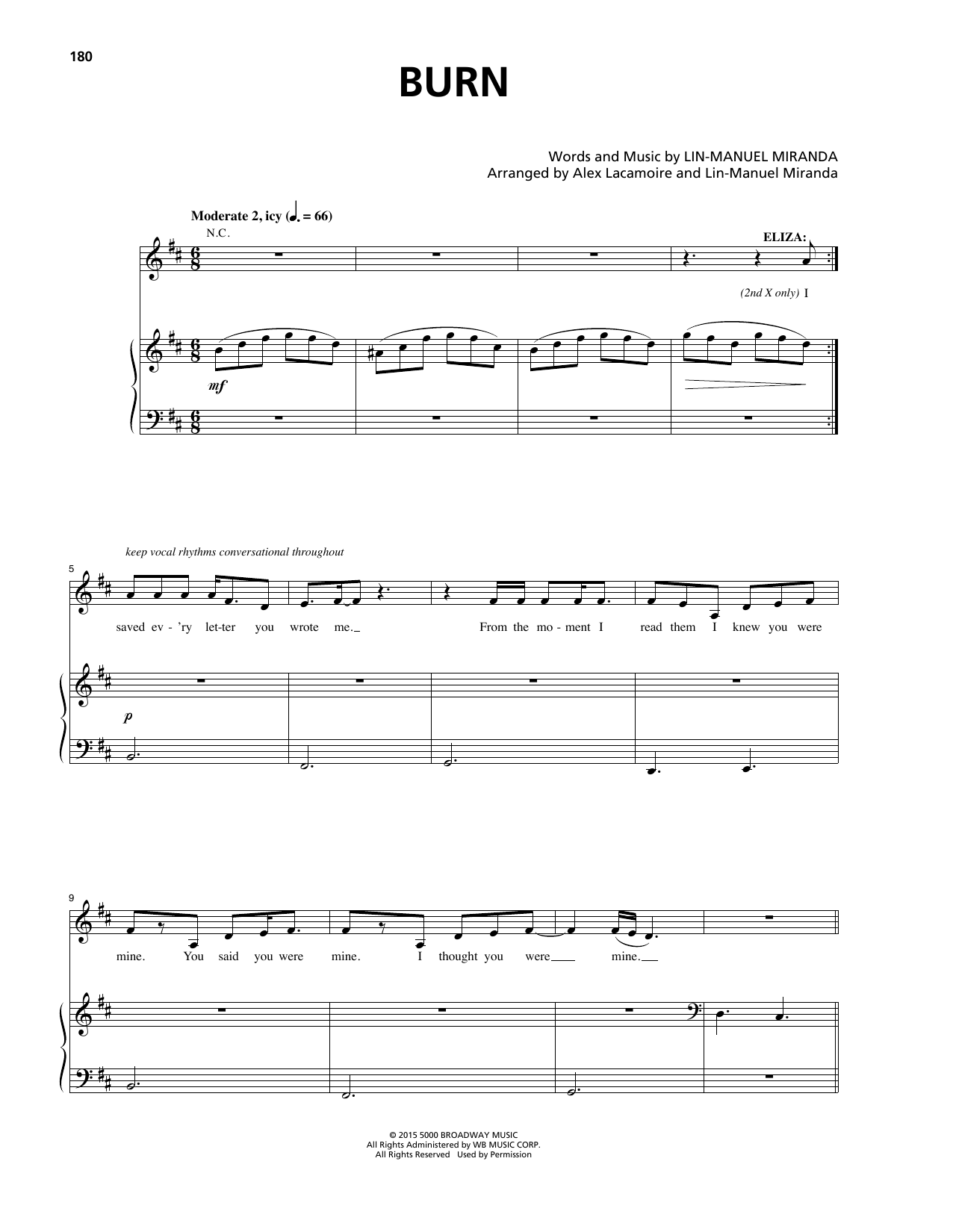 Lin-Manuel Miranda Burn (from Hamilton) sheet music notes and chords arranged for Piano & Vocal