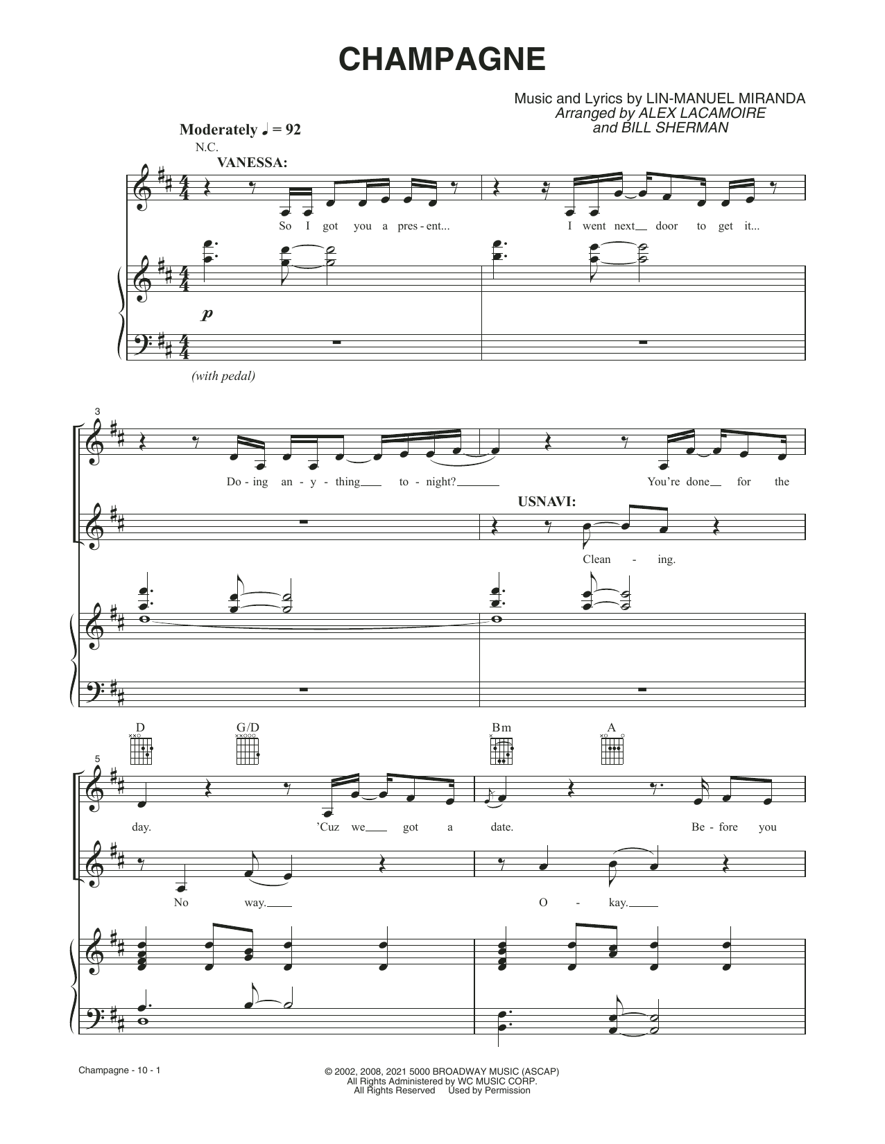 Lin-Manuel Miranda Champagne (from the Motion Picture In The Heights) sheet music notes and chords arranged for Piano, Vocal & Guitar Chords