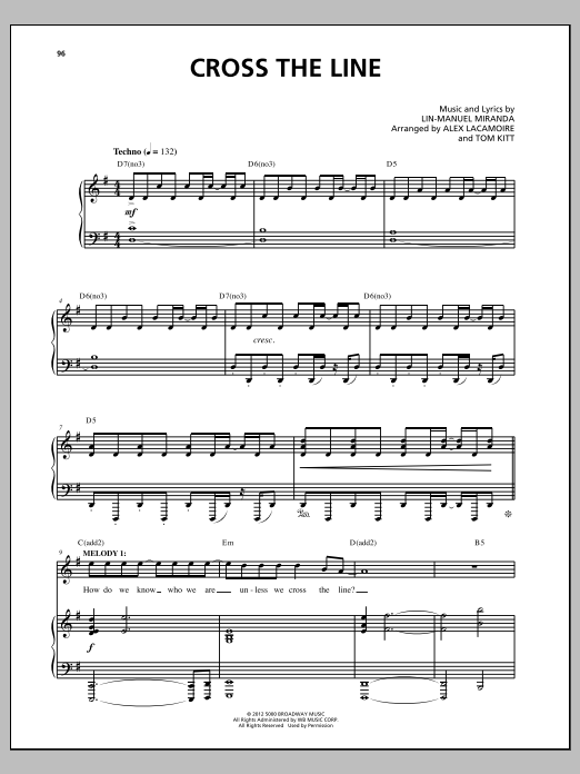 Lin-Manuel Miranda Cross The Line sheet music notes and chords arranged for Piano & Vocal