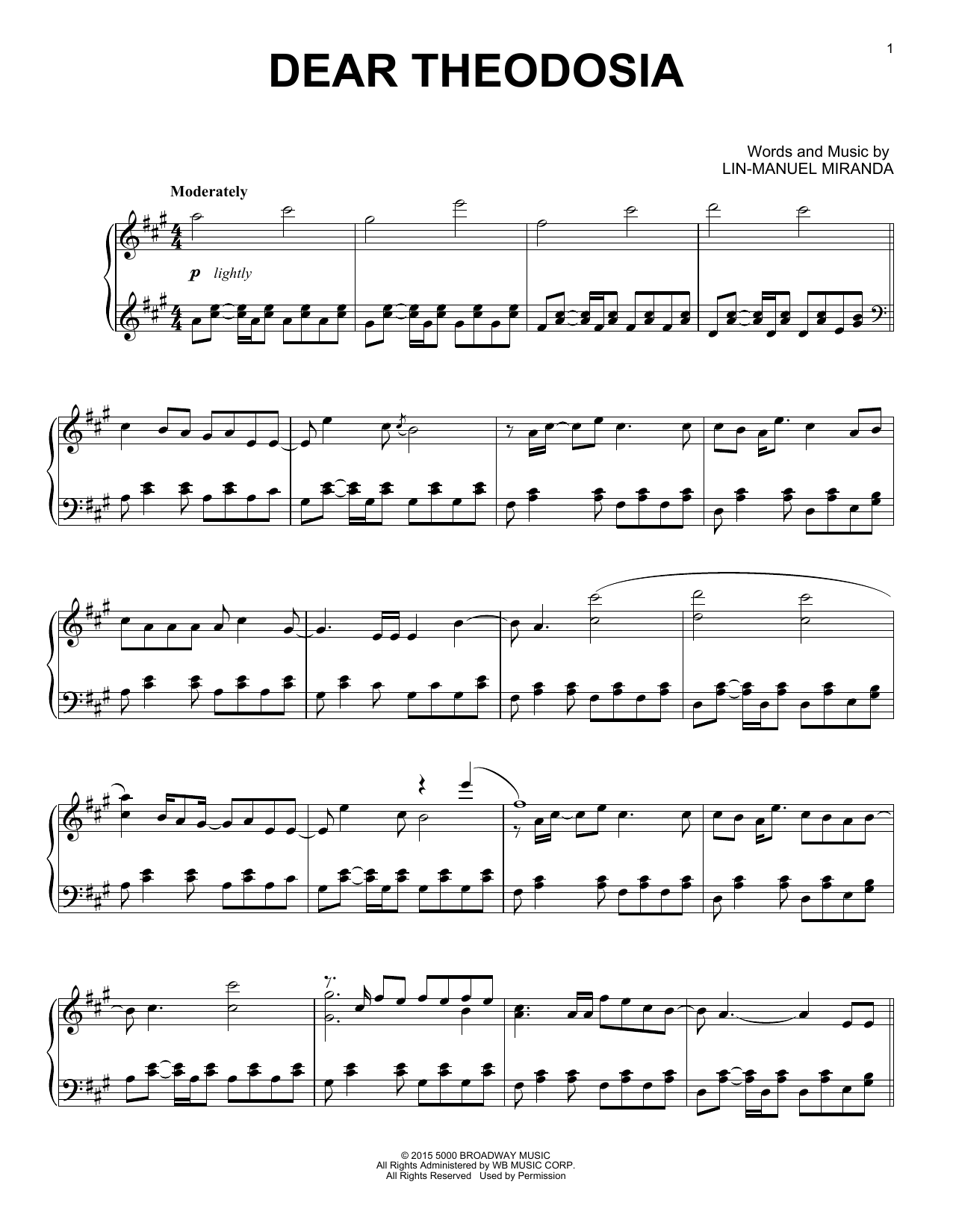 Lin-Manuel Miranda Dear Theodosia (from Hamilton) (arr. David Pearl) sheet music notes and chords arranged for Piano Solo