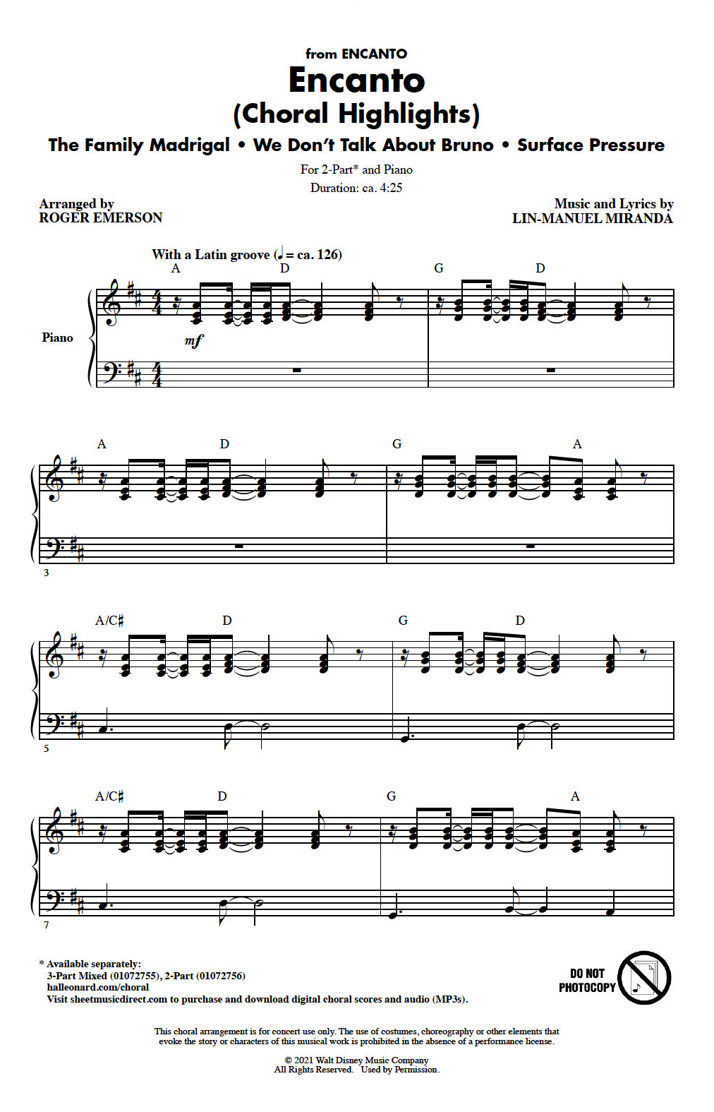 Lin-Manuel Miranda Encanto (Choral Highlights) (arr. Roger Emerson) sheet music notes and chords arranged for 3-Part Mixed Choir
