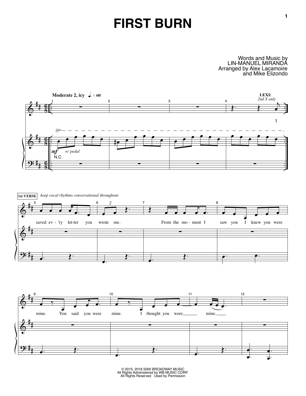 Lin-Manuel Miranda First Burn sheet music notes and chords arranged for Piano & Vocal