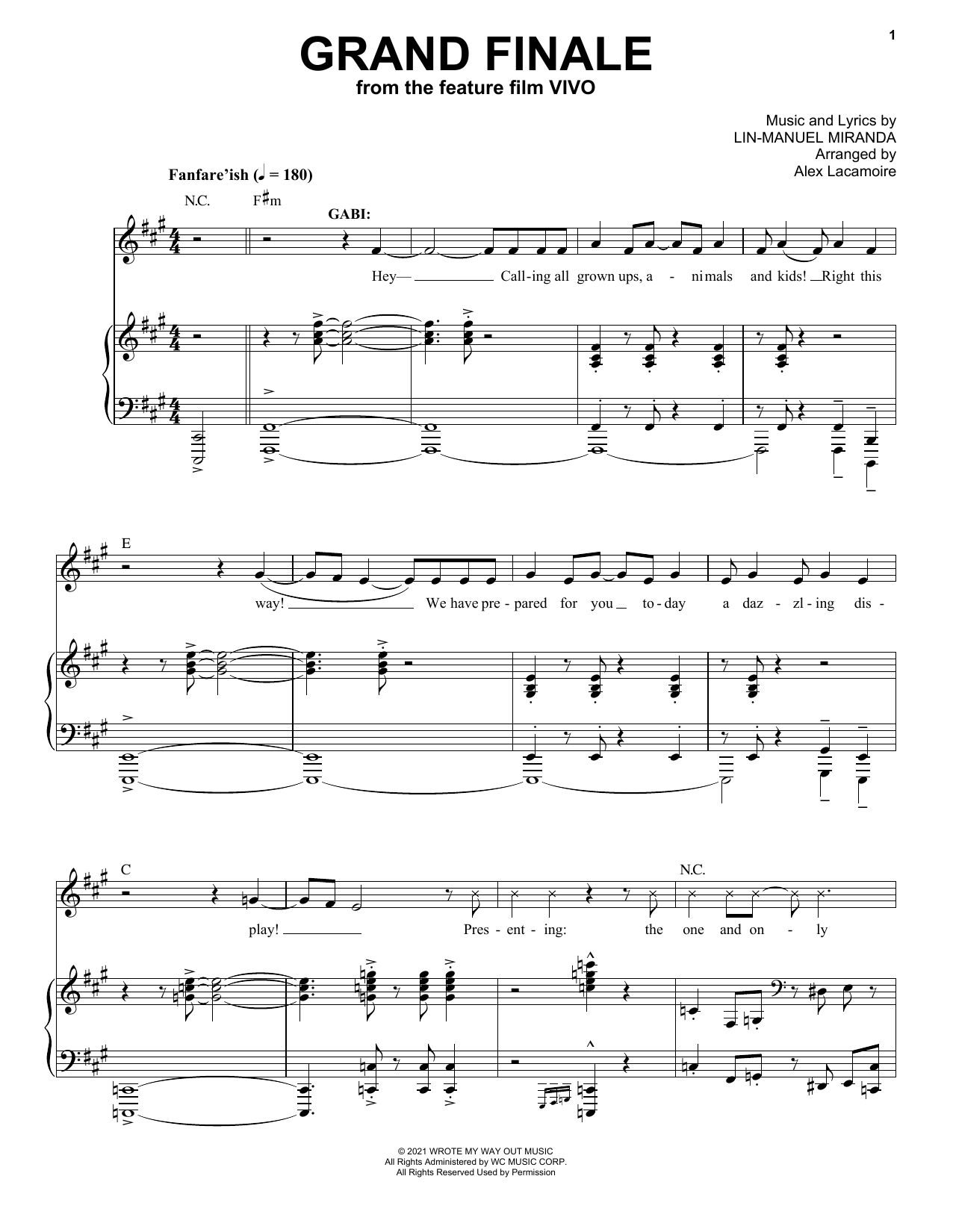 Lin-Manuel Miranda Grand Finale (from Vivo) sheet music notes and chords arranged for Piano & Vocal
