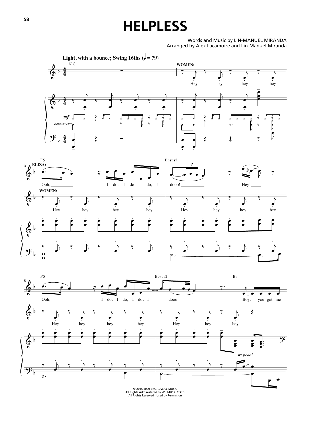 Lin-Manuel Miranda Helpless (from Hamilton) sheet music notes and chords arranged for Piano & Vocal