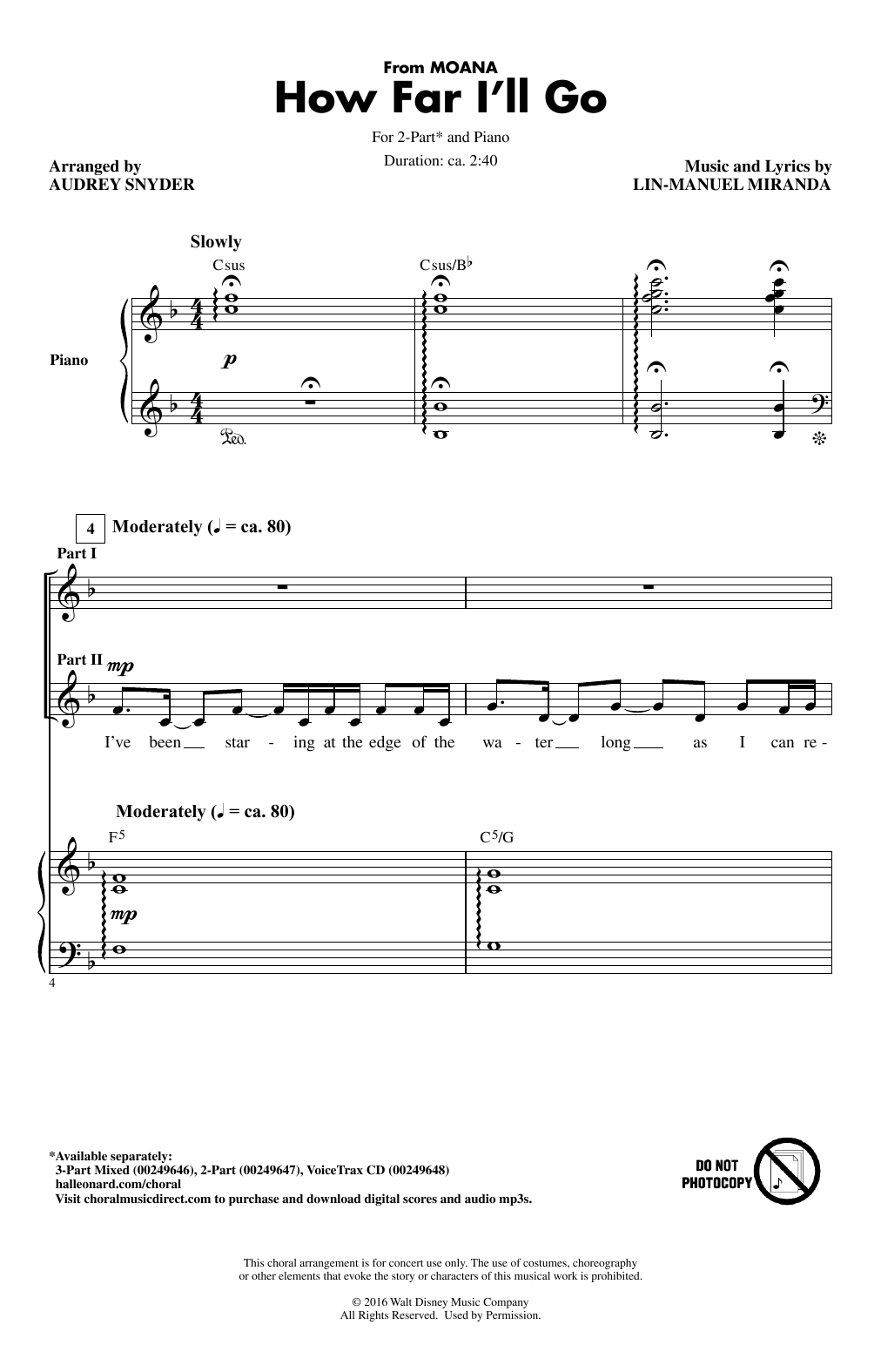 Lin-Manuel Miranda How Far I'll Go (from Moana) (arr. Audrey Snyder) sheet music notes and chords arranged for 3-Part Mixed Choir