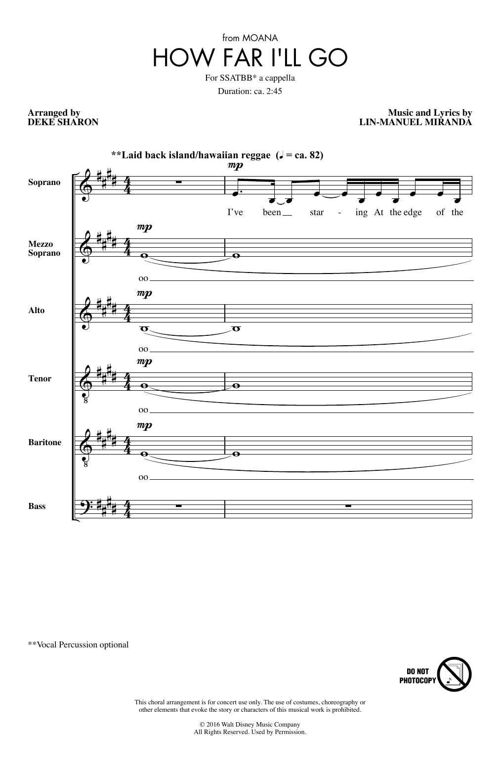 Lin-Manuel Miranda How Far I'll Go (from Moana) (arr. Deke Sharon) sheet music notes and chords arranged for SSATBB Choir