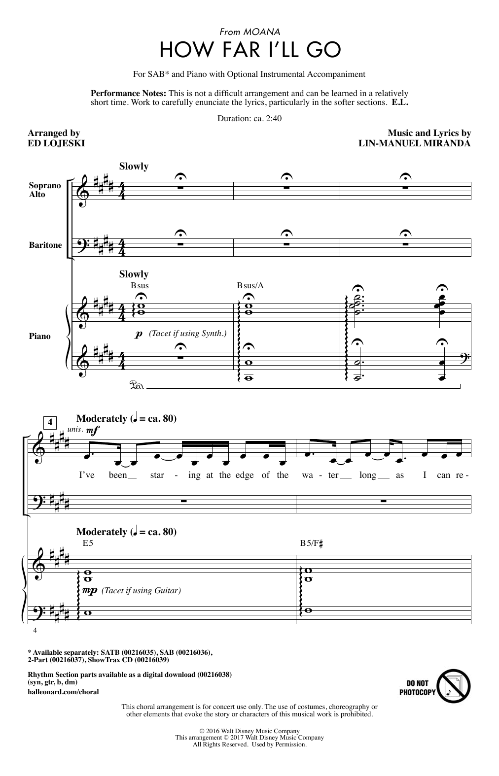 Lin-Manuel Miranda How Far I'll Go (from Moana) (arr. Ed Lojeski) sheet music notes and chords arranged for SATB Choir