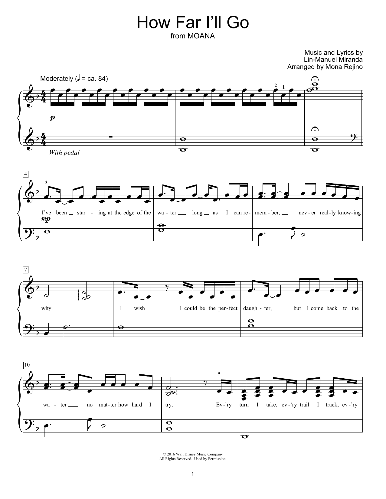 Lin-Manuel Miranda How Far I'll Go (from Moana) (arr. Mona Rejino) sheet music notes and chords arranged for Educational Piano