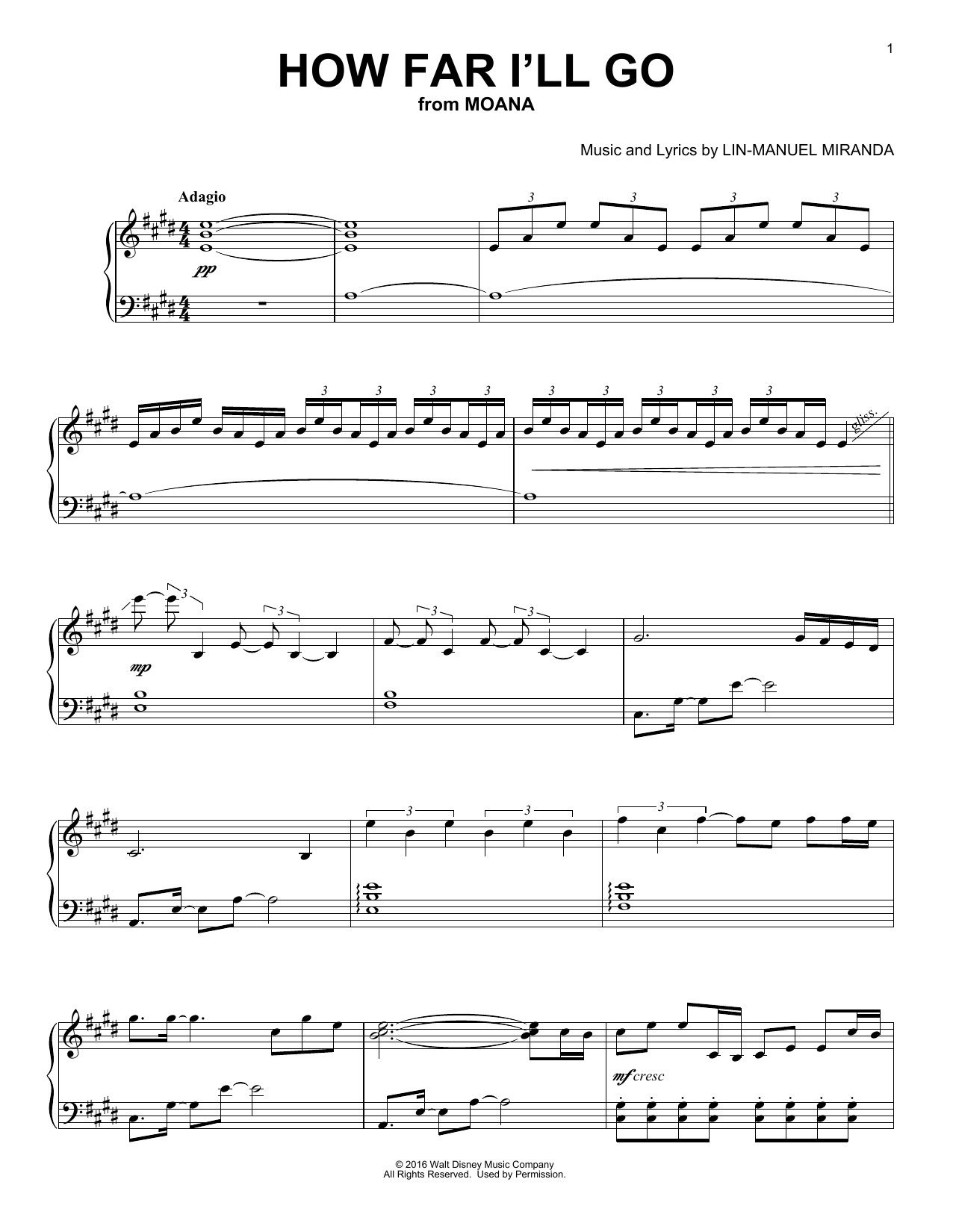 Lin-Manuel Miranda How Far I'll Go (from Moana) [Classical version] sheet music notes and chords arranged for Piano Solo