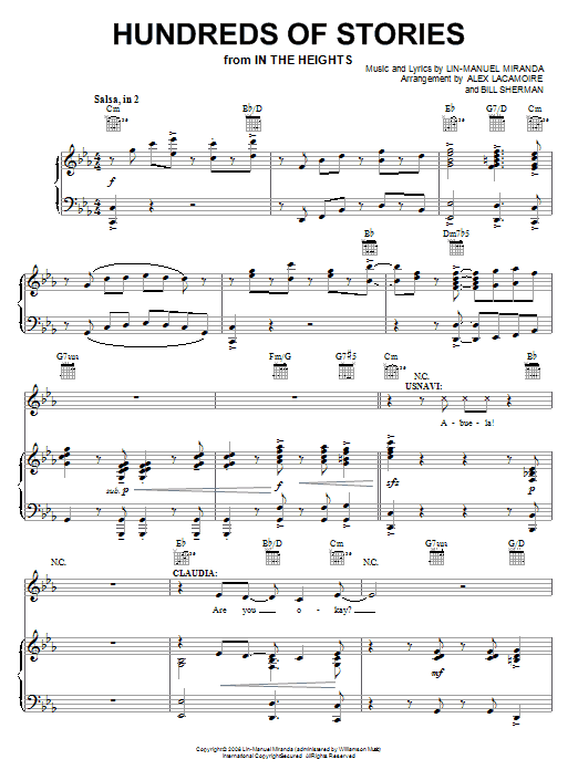 Lin-Manuel Miranda Hundreds Of Stories (from In The Heights: The Musical) sheet music notes and chords arranged for Piano, Vocal & Guitar Chords (Right-Hand Melody)