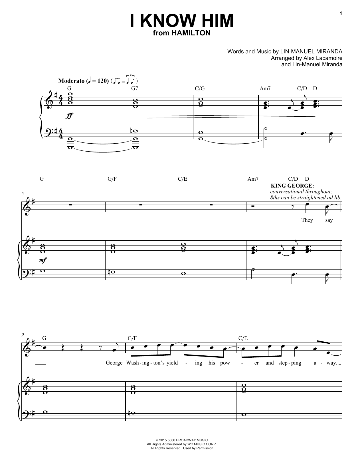 Lin-Manuel Miranda I Know Him (from Hamilton) sheet music notes and chords arranged for Piano & Vocal