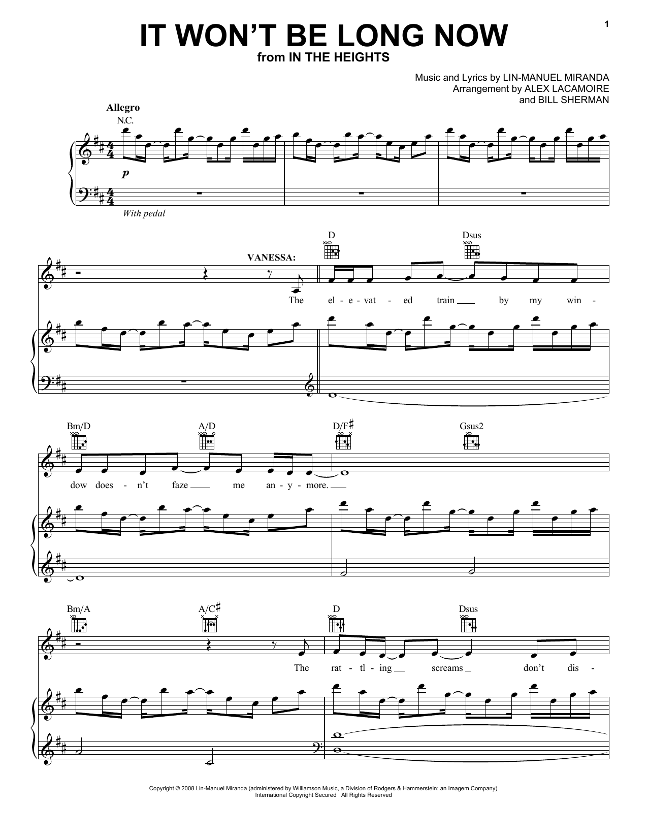 Lin-Manuel Miranda It Won't Be Long Now (from In The Heights: The Musical) sheet music notes and chords arranged for Easy Piano