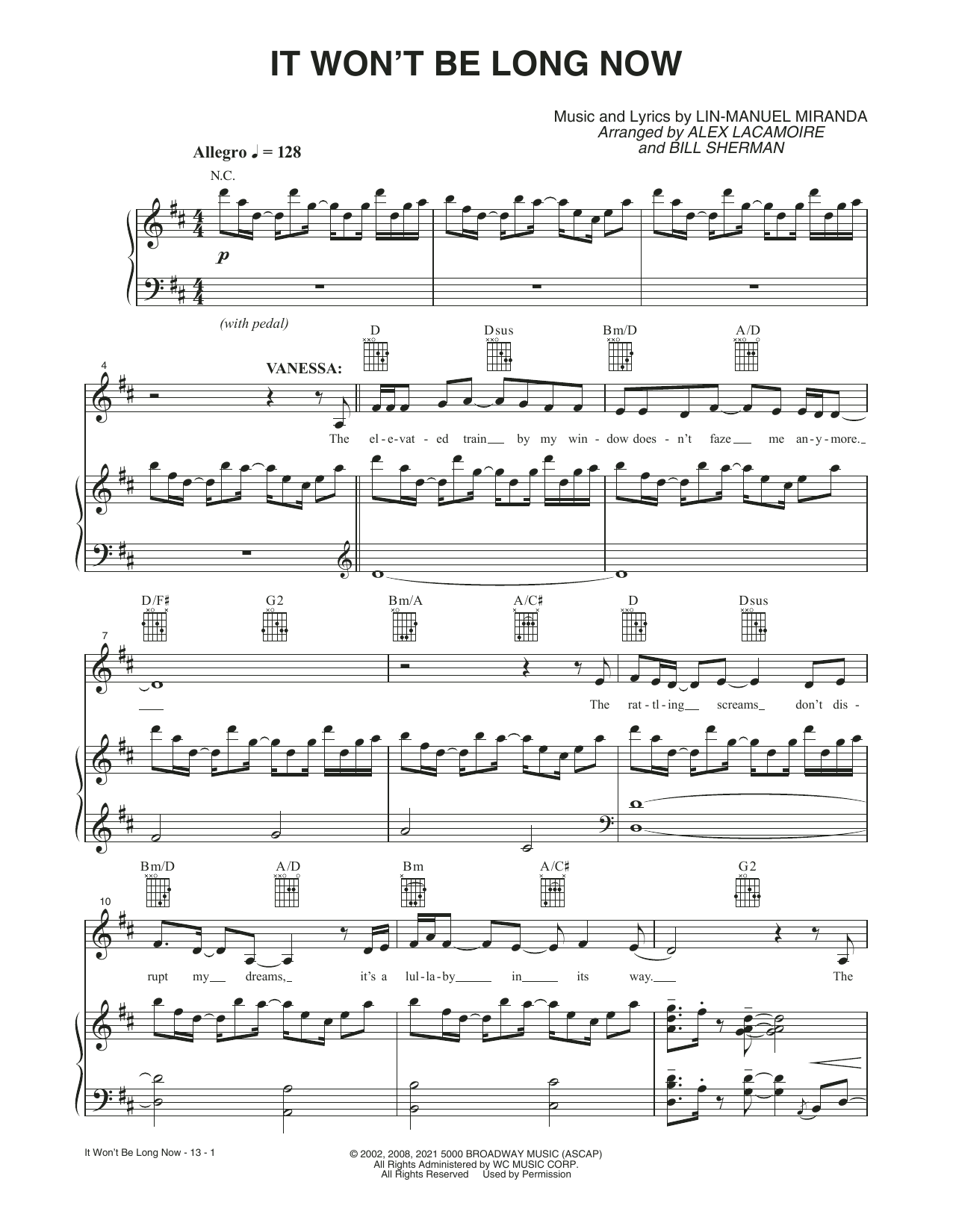 Lin-Manuel Miranda It Won't Be Long Now (from the Motion Picture In The Heights) sheet music notes and chords arranged for Piano, Vocal & Guitar Chords