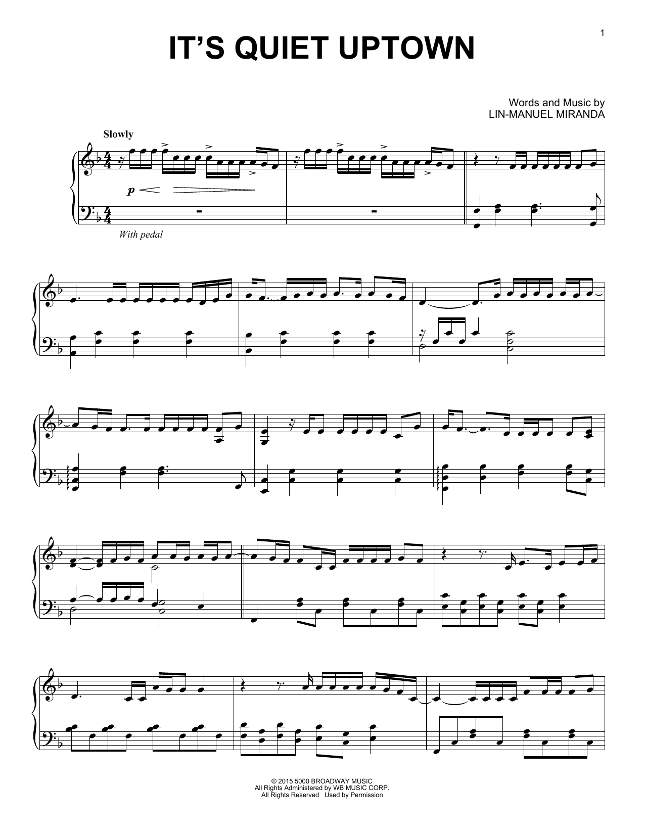 Lin-Manuel Miranda It's Quiet Uptown (from Hamilton) (arr. David Pearl) sheet music notes and chords arranged for Piano Solo