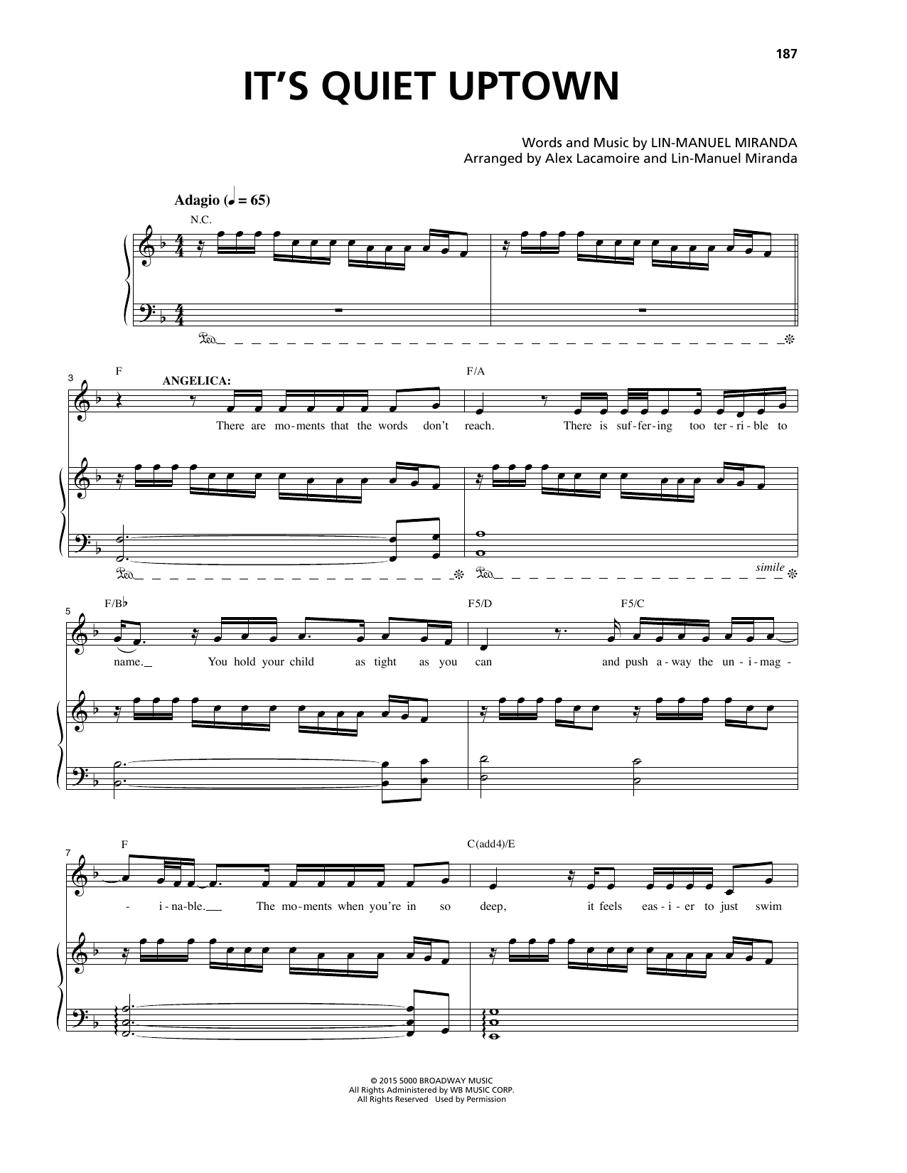 Lin-Manuel Miranda It's Quiet Uptown (from Hamilton) sheet music notes and chords arranged for Guitar Chords/Lyrics