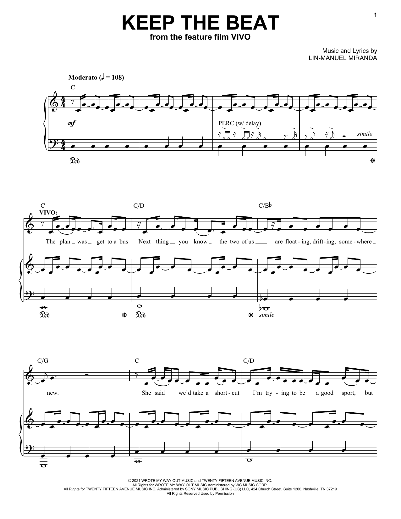 Lin-Manuel Miranda Keep The Beat (from Vivo) sheet music notes and chords arranged for Piano & Vocal