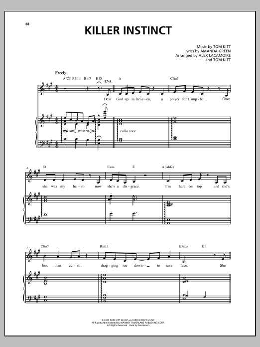 Lin-Manuel Miranda Killer Instinct (from Bring It On: The Musical) sheet music notes and chords arranged for Piano & Vocal