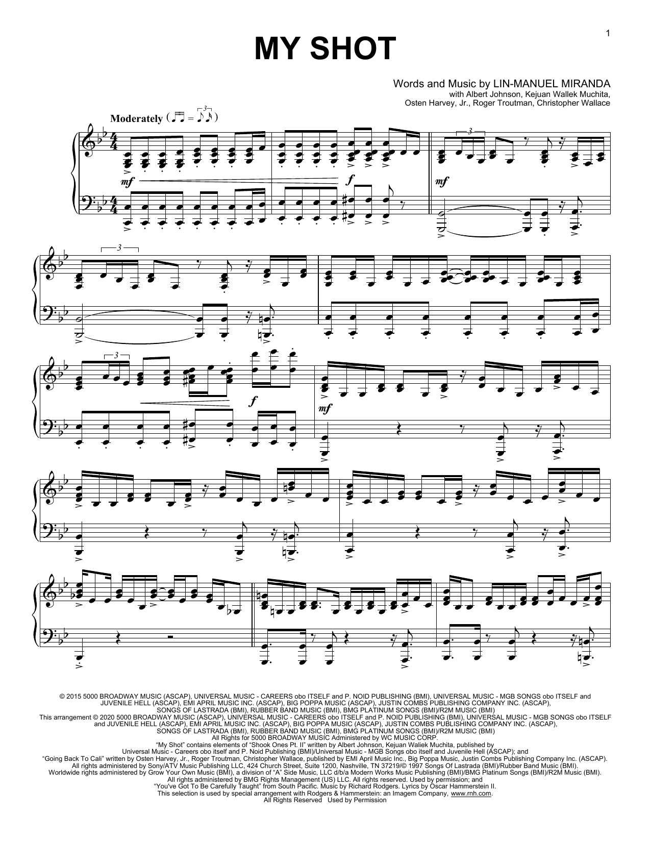 Lin-Manuel Miranda My Shot (from Hamilton) (arr. David Pearl) sheet music notes and chords arranged for Piano Solo