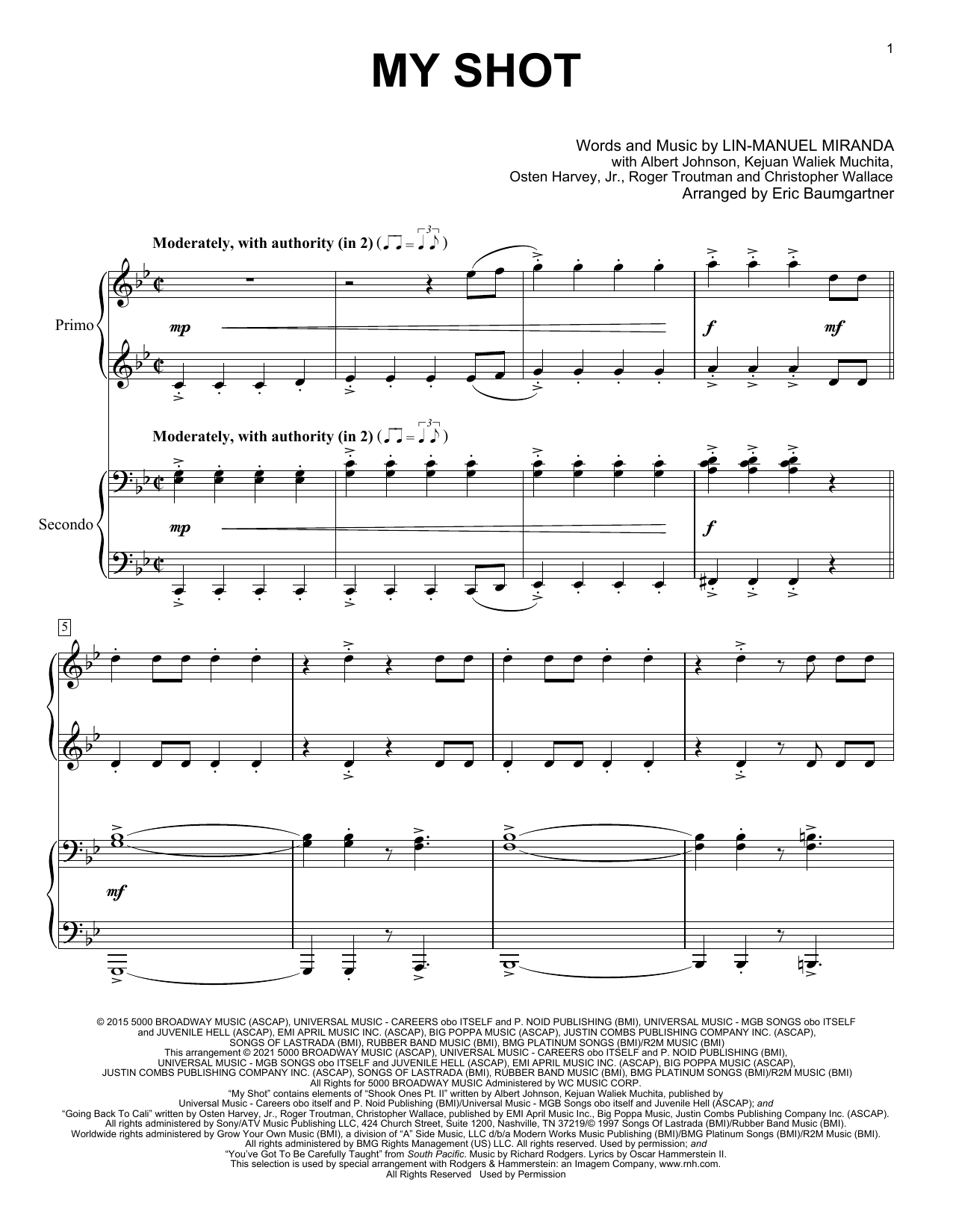 Lin-Manuel Miranda My Shot (from Hamilton) (arr. Eric Baumgartner) sheet music notes and chords arranged for Piano Duet