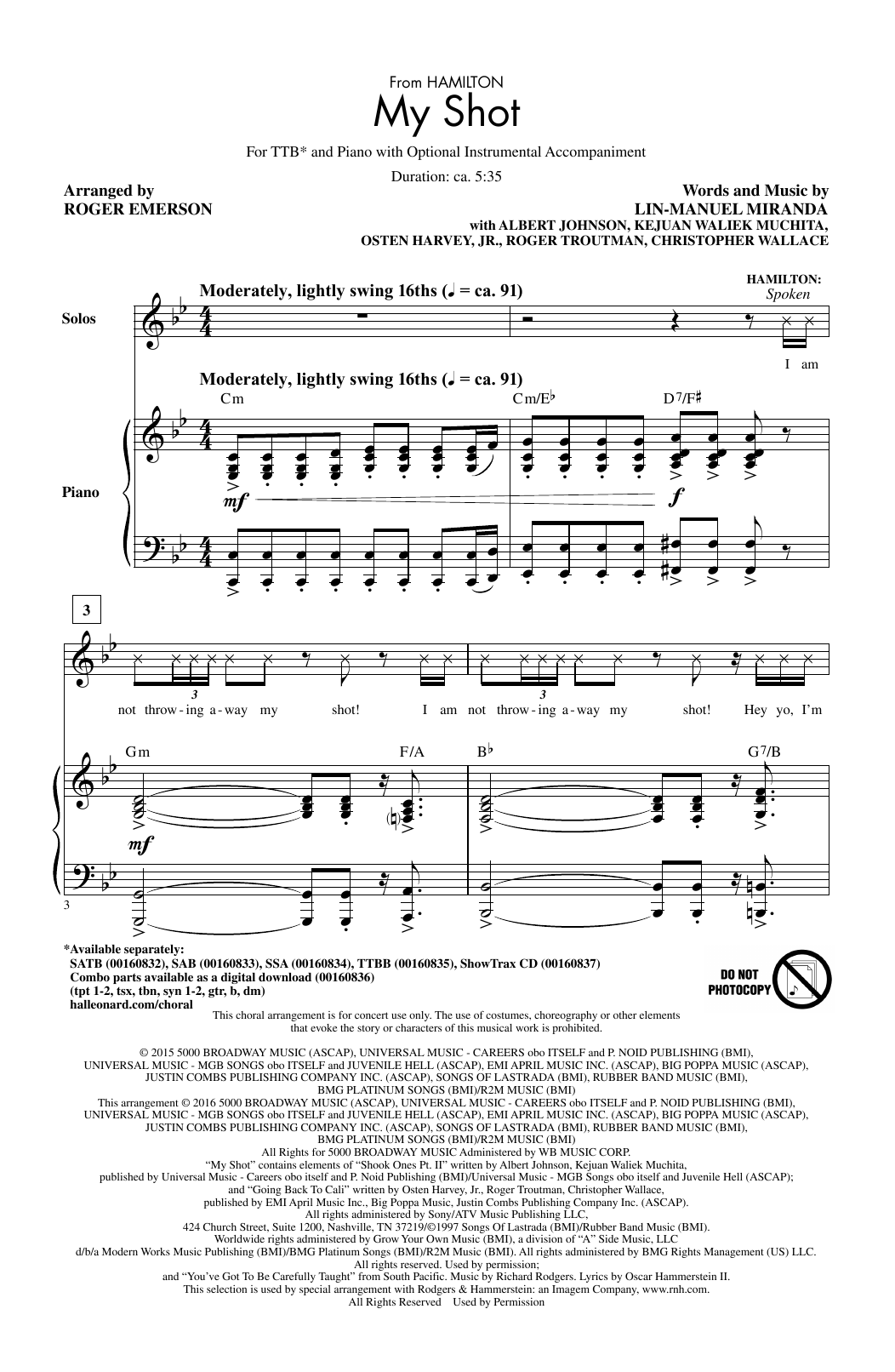 Lin-Manuel Miranda My Shot (from Hamilton) (arr. Roger Emerson) sheet music notes and chords arranged for SATB Choir