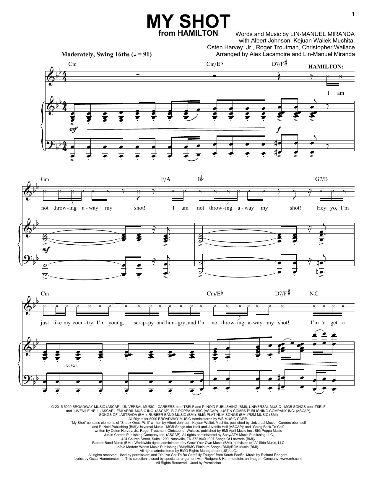 Lin-Manuel Miranda My Shot (from Hamilton) sheet music notes and chords arranged for Piano & Vocal