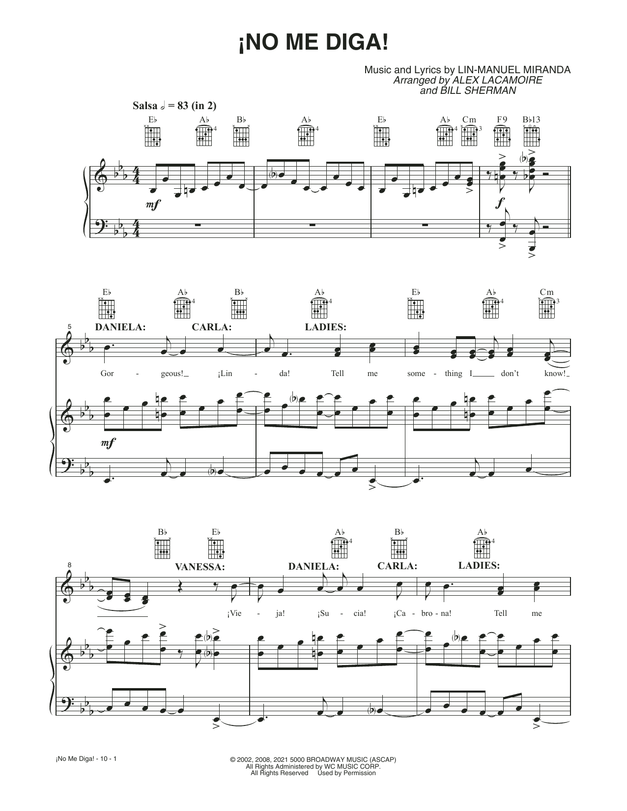 Lin-Manuel Miranda No Me Diga (from the Motion Picture In The Heights) sheet music notes and chords arranged for Piano, Vocal & Guitar Chords