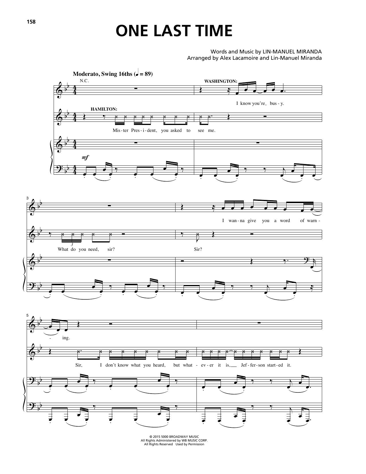 Lin-Manuel Miranda One Last Time (from Hamilton) sheet music notes and chords arranged for Big Note Piano