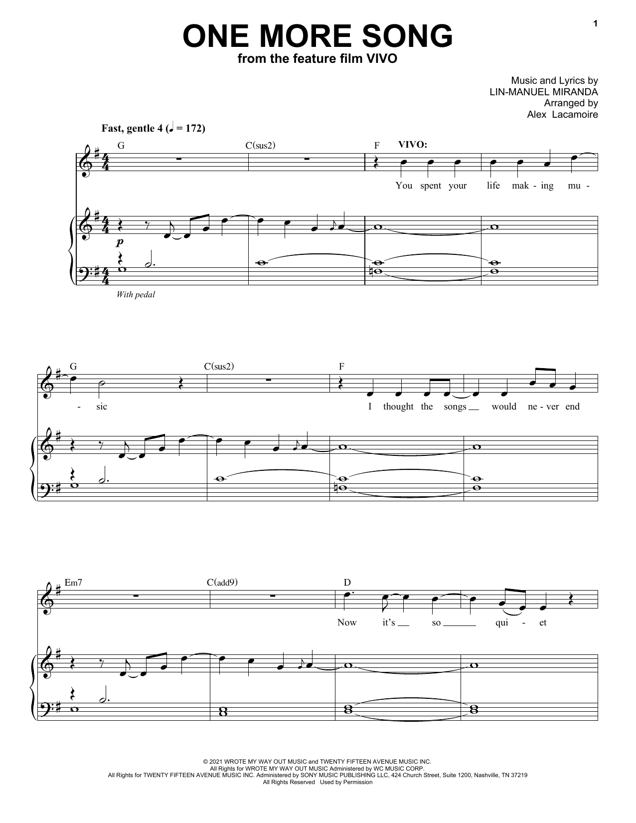 Lin-Manuel Miranda One More Song (from Vivo) sheet music notes and chords arranged for Piano & Vocal