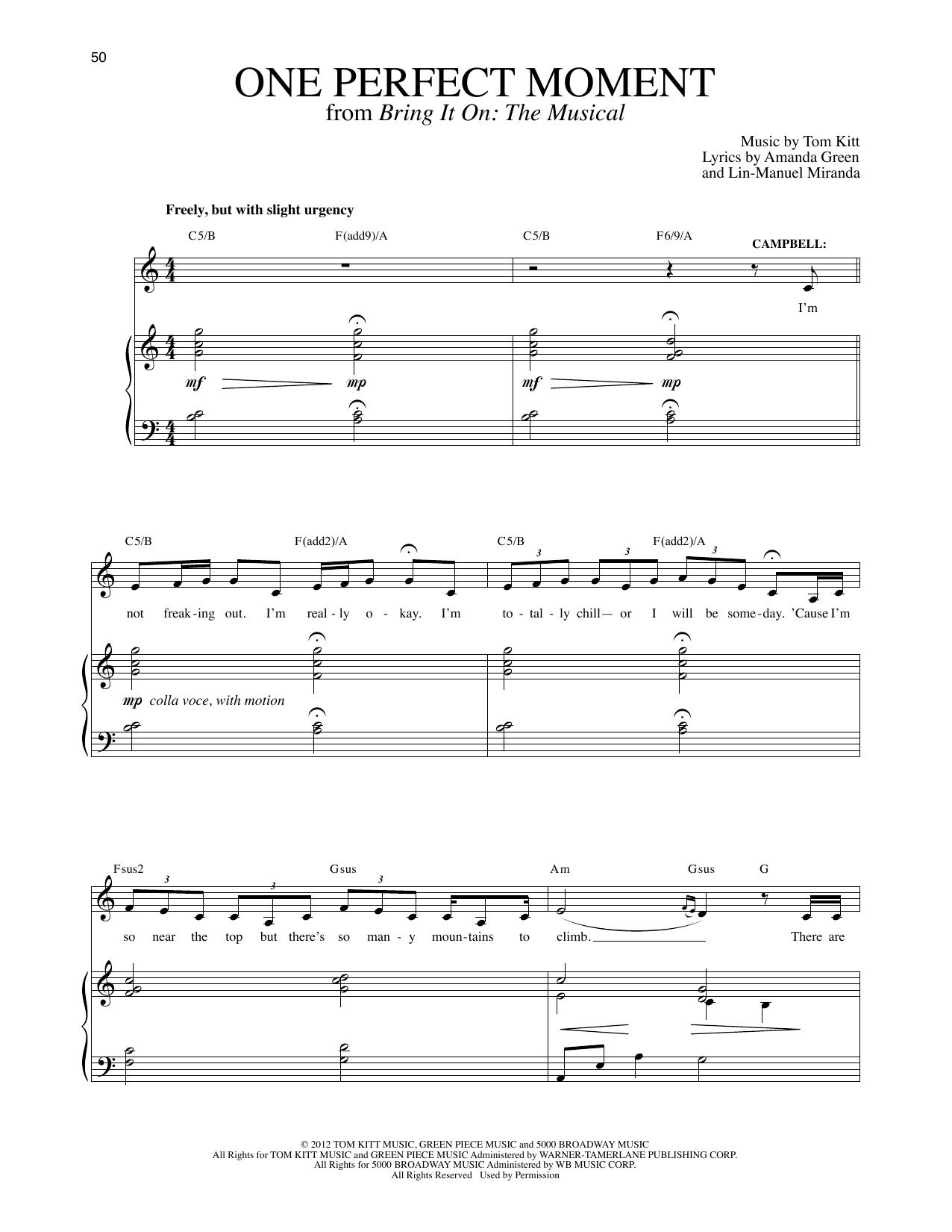 Lin-Manuel Miranda One Perfect Moment (from Bring It On: The Musical) sheet music notes and chords arranged for Piano & Vocal