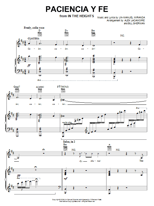 Lin-Manuel Miranda Paciencia Y Fe (from In The Heights: The Musical) sheet music notes and chords arranged for Easy Piano