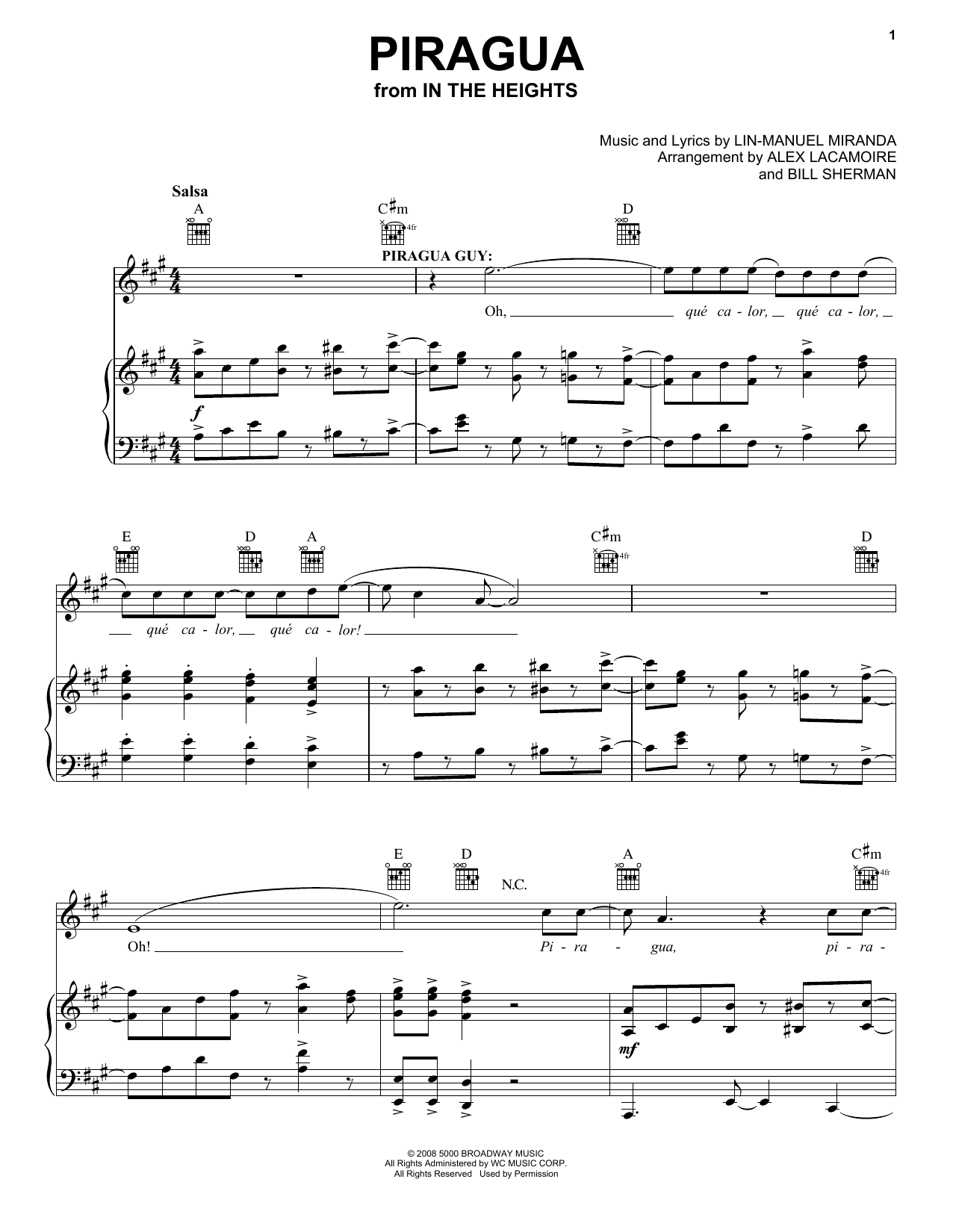 Lin-Manuel Miranda Piragua (from In The Heights) sheet music notes and chords arranged for Piano, Vocal & Guitar Chords (Right-Hand Melody)