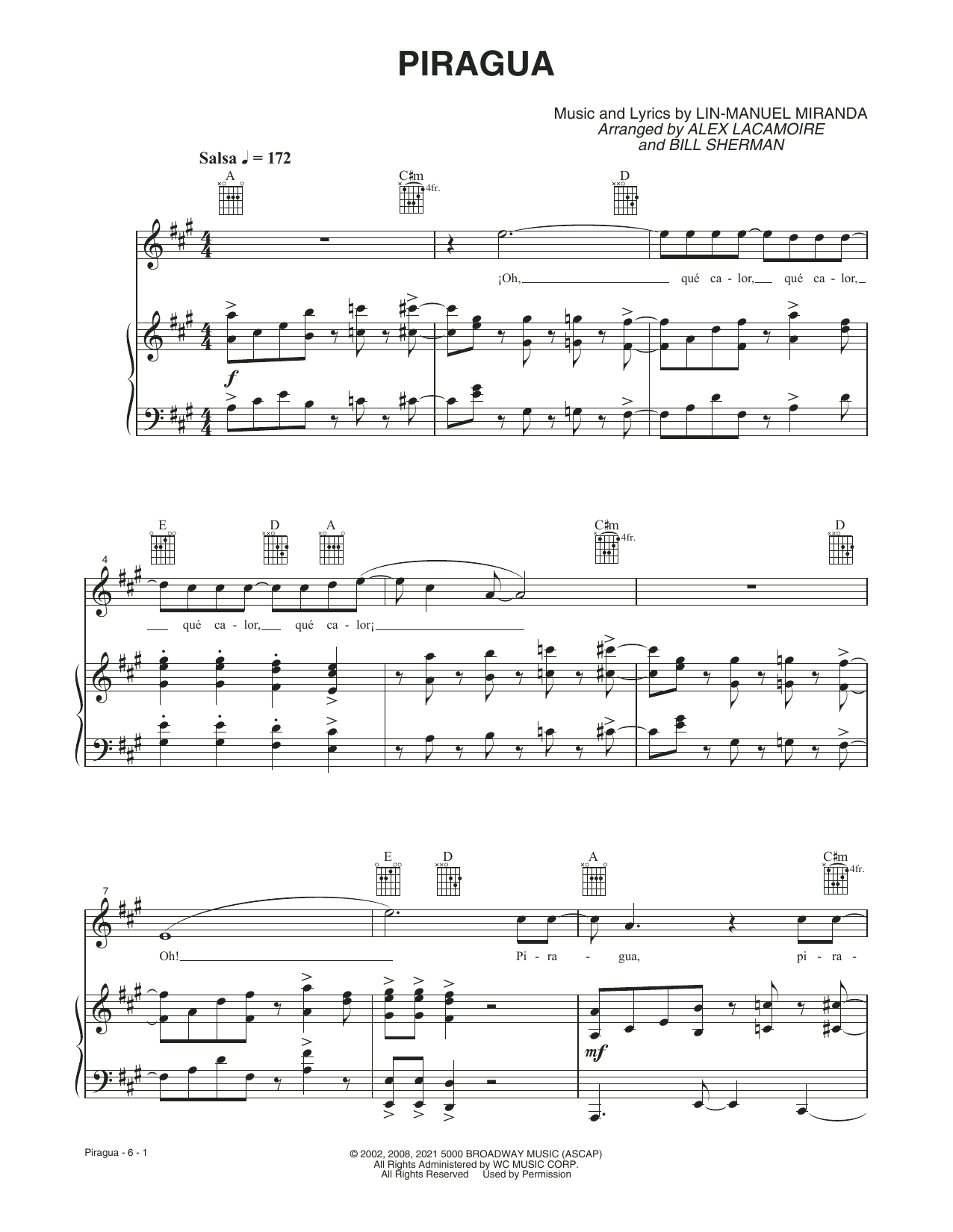 Lin-Manuel Miranda Piragua (from the Motion Picture In The Heights) sheet music notes and chords arranged for Piano, Vocal & Guitar Chords