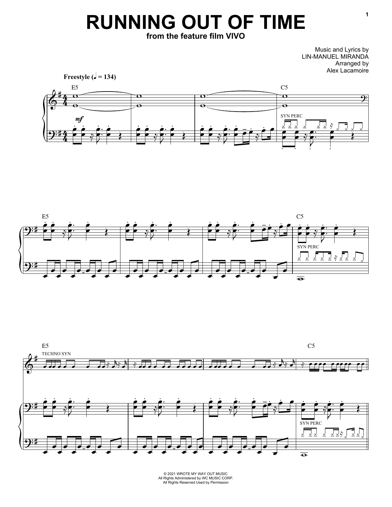 Lin-Manuel Miranda Running Out Of Time (from Vivo) sheet music notes and chords arranged for Piano & Vocal