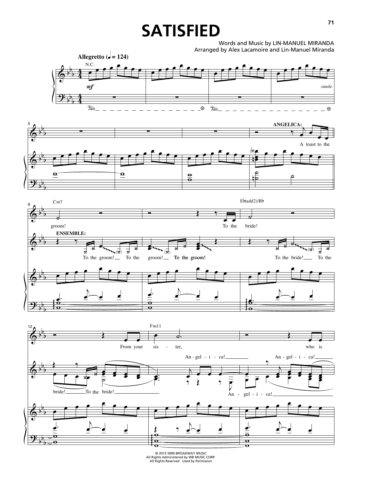 Lin-Manuel Miranda Satisfied (from Hamilton) sheet music notes and chords arranged for Piano & Vocal