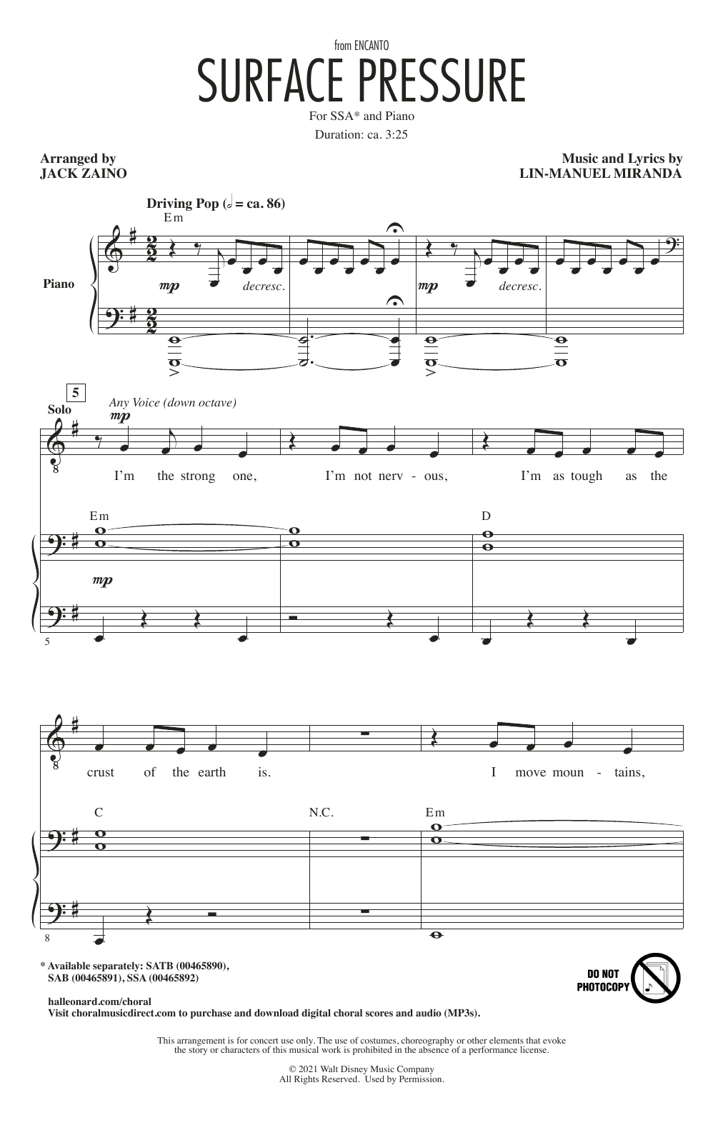 Lin-Manuel Miranda Surface Pressure (from Encanto) (arr. Jack Zaino) sheet music notes and chords arranged for SATB Choir