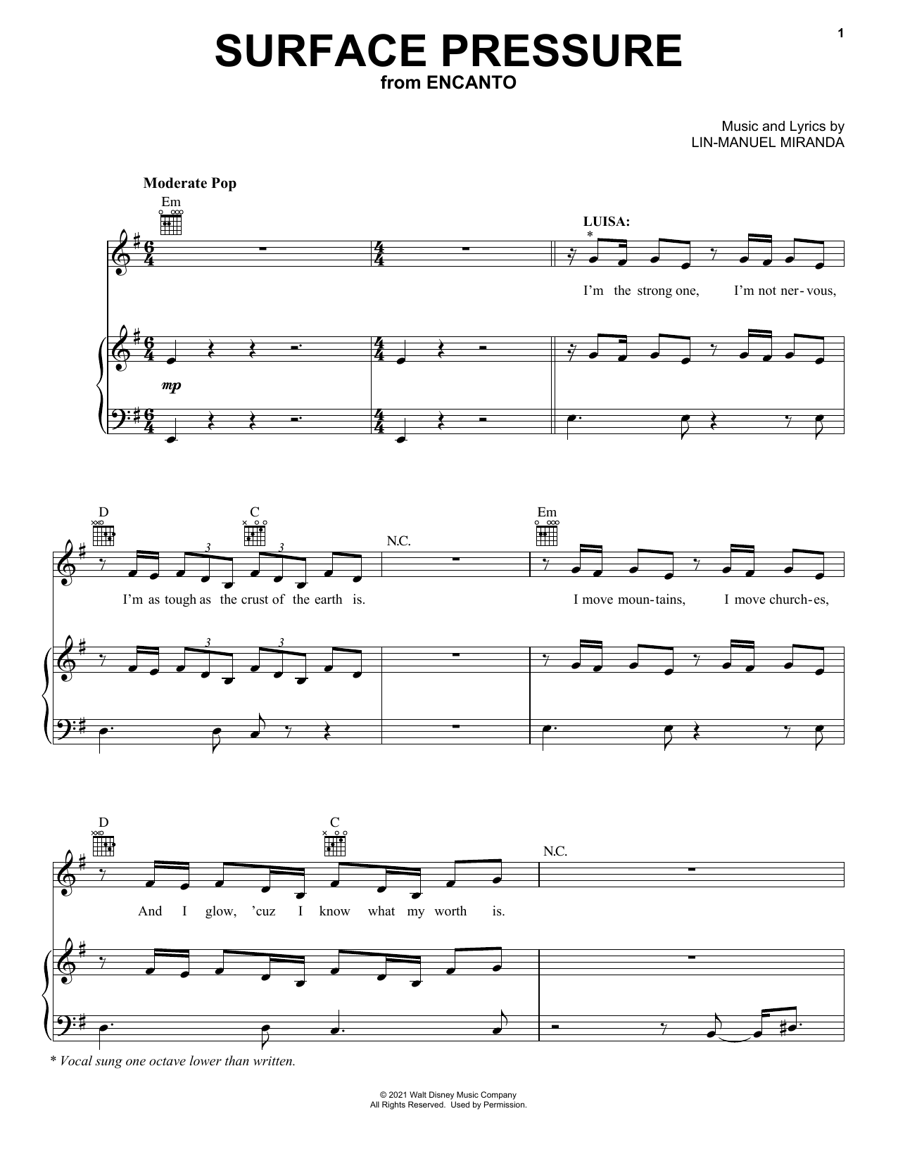 Lin-Manuel Miranda Surface Pressure (from Encanto) sheet music notes and chords arranged for Ocarina