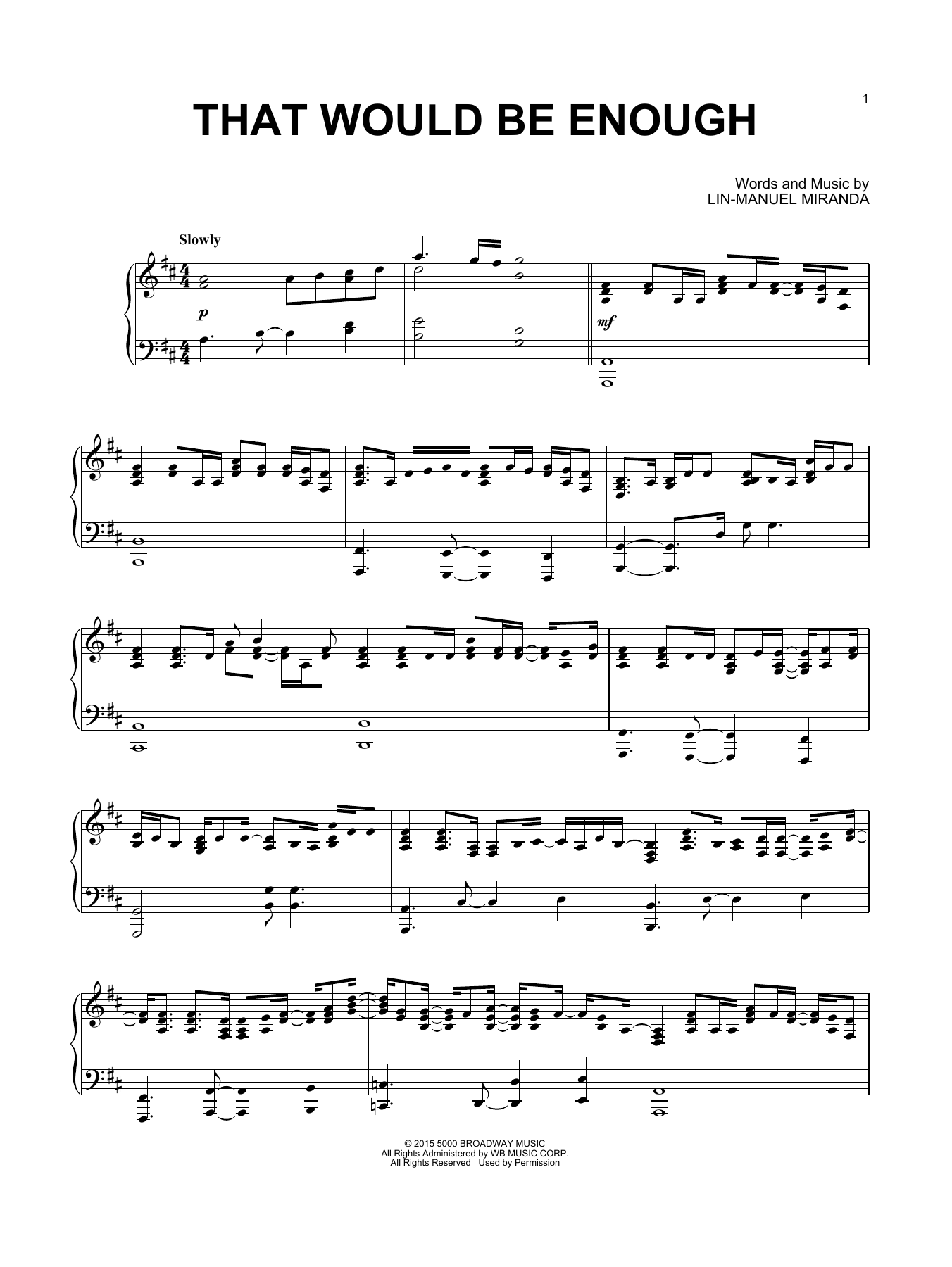 Lin-Manuel Miranda That Would Be Enough (from Hamilton) (arr. David Pearl) sheet music notes and chords arranged for Piano Solo