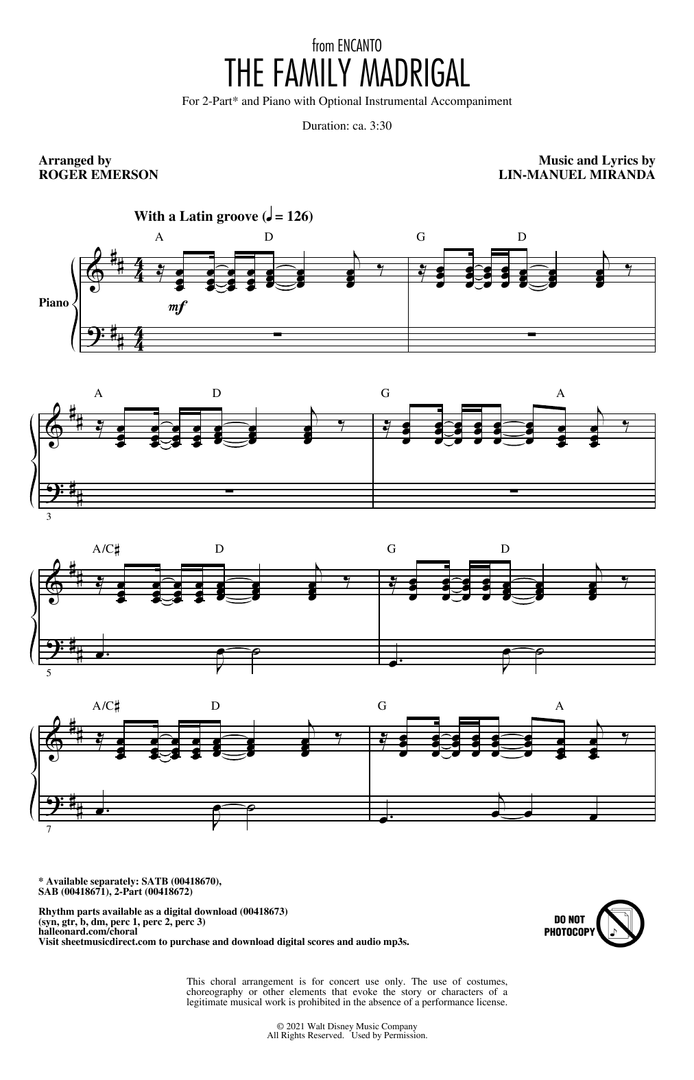 Lin-Manuel Miranda The Family Madrigal (from Encanto) (arr. Roger Emerson) sheet music notes and chords arranged for SAB Choir