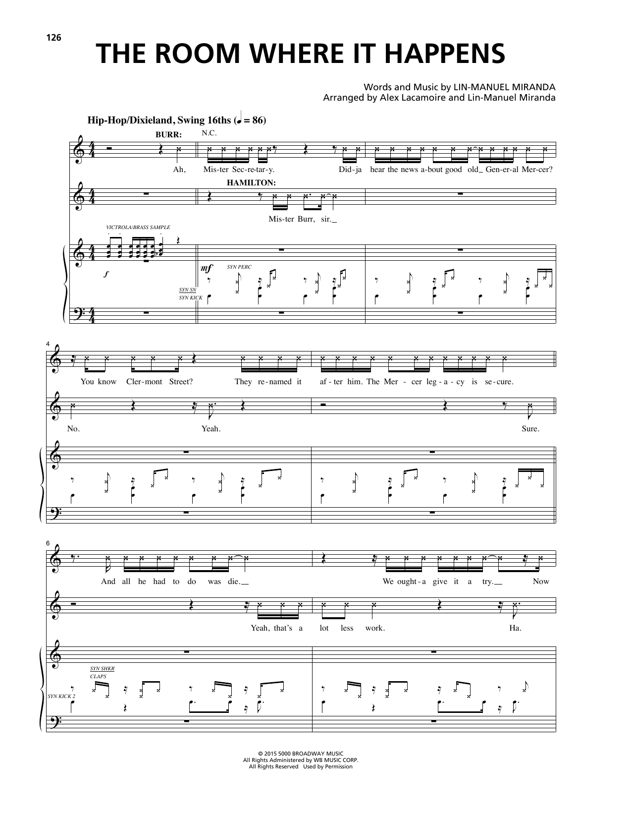 Lin-Manuel Miranda The Room Where It Happens (from Hamilton) sheet music notes and chords arranged for Piano & Vocal