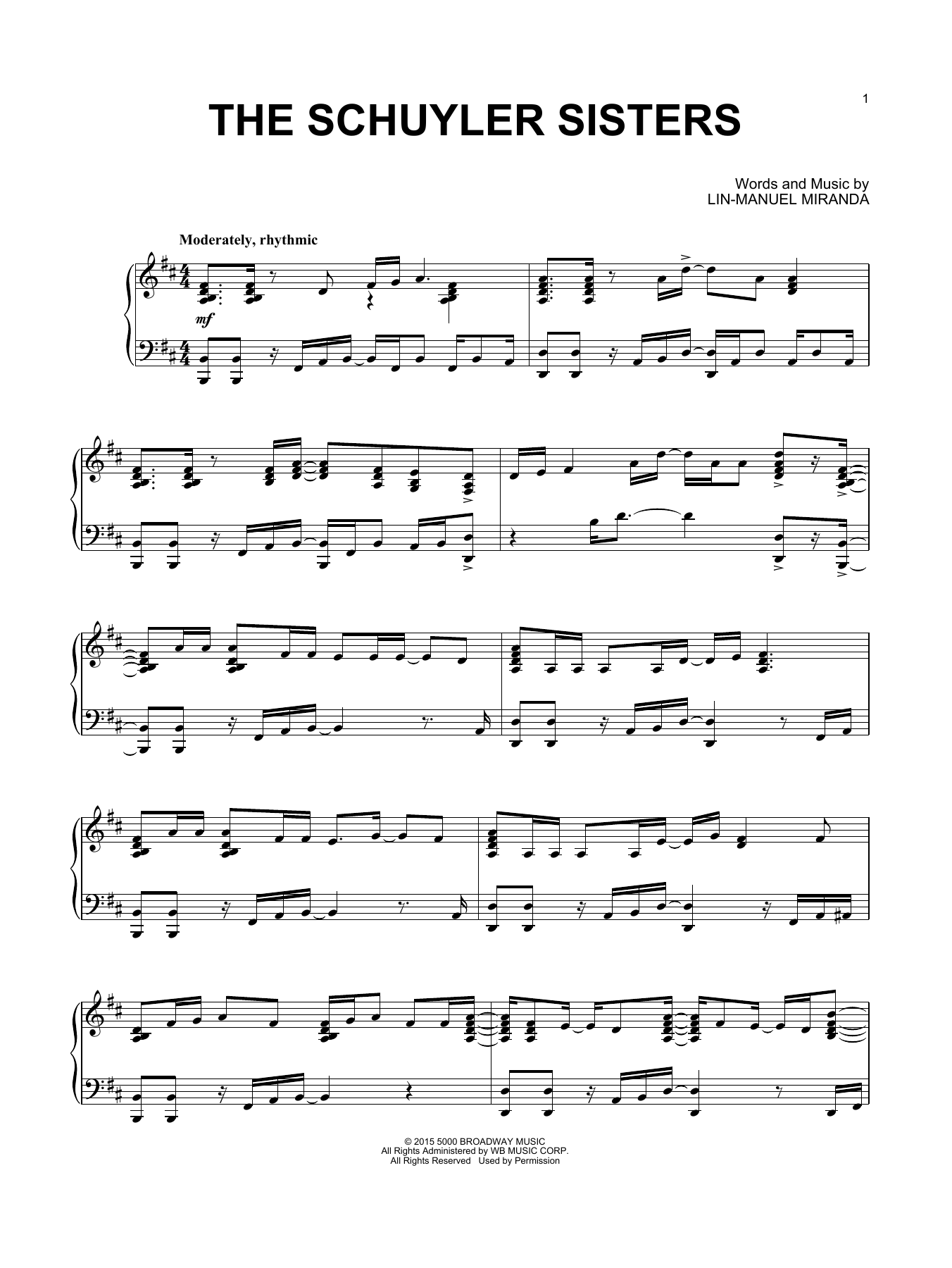 Lin-Manuel Miranda The Schuyler Sisters (from Hamilton) (arr. David Pearl) sheet music notes and chords arranged for Piano Solo