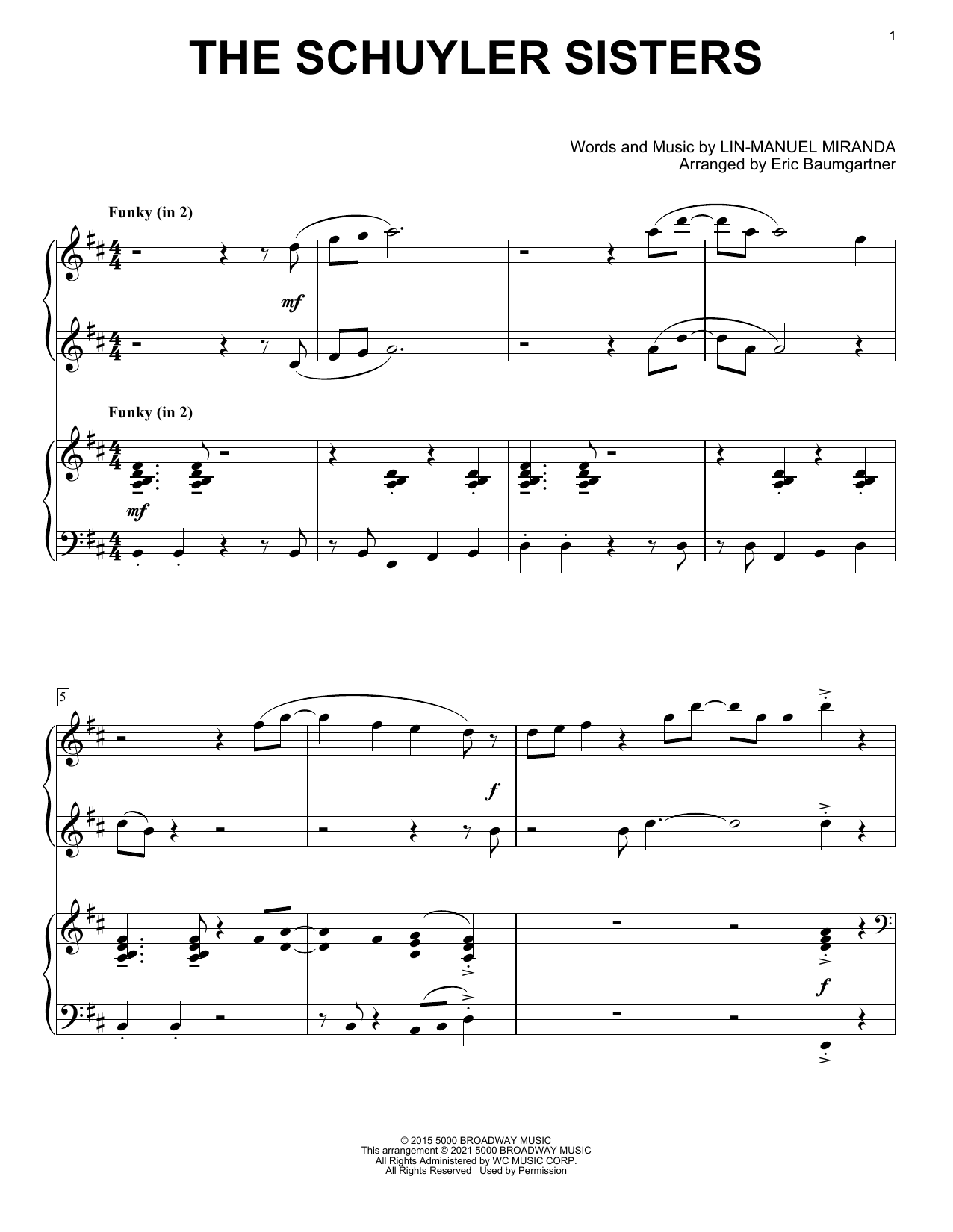 Lin-Manuel Miranda The Schuyler Sisters (from Hamilton) (arr. Eric Baumgartner) sheet music notes and chords arranged for Piano Duet