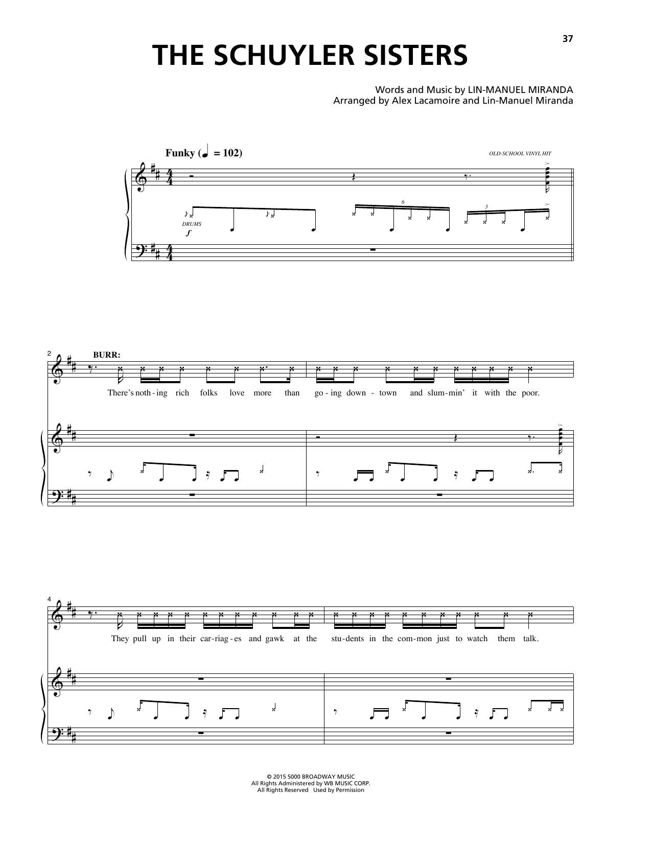 Lin-Manuel Miranda The Schuyler Sisters (from Hamilton) sheet music notes and chords arranged for Big Note Piano