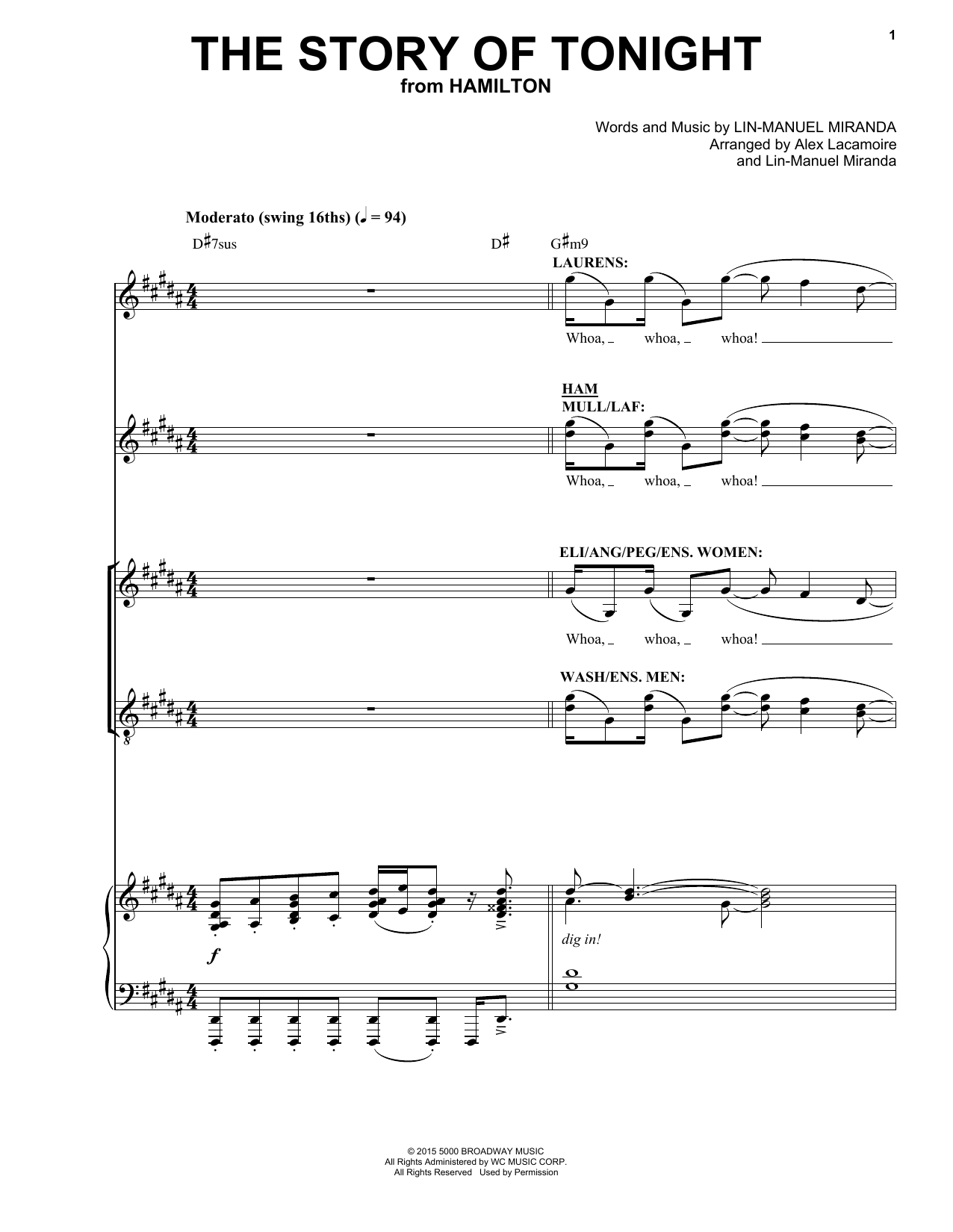 Lin-Manuel Miranda The Story Of Tonight (from Hamilton) sheet music notes and chords arranged for Piano & Vocal