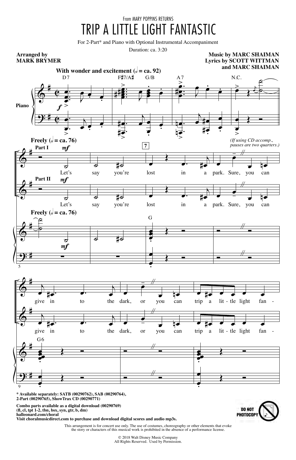 Lin-Manuel Miranda Trip A Little Light Fantastic (from Mary Poppins Returns) (arr. Mark Brymer) sheet music notes and chords arranged for SAB Choir