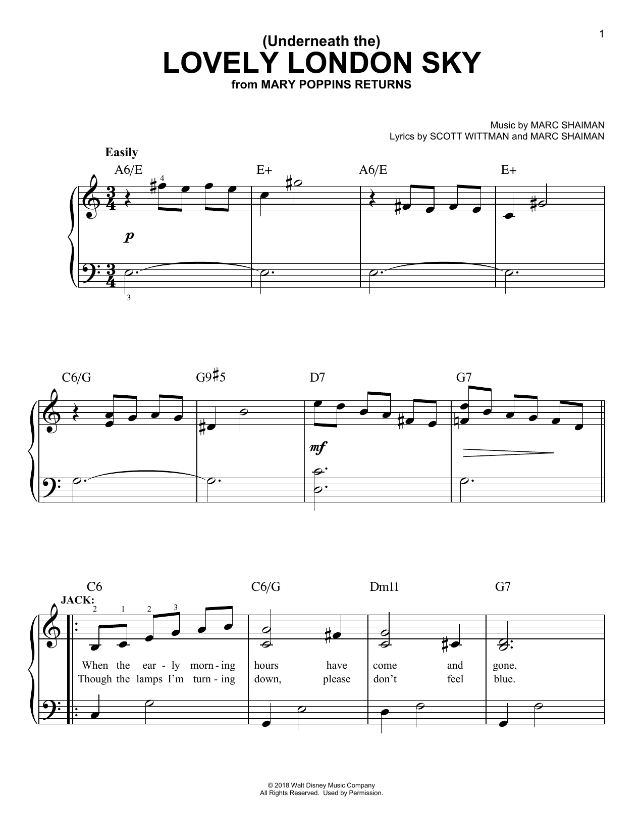 Lin-Manuel Miranda (Underneath The) Lovely London Sky (from Mary Poppins Returns) sheet music notes and chords arranged for Piano & Vocal