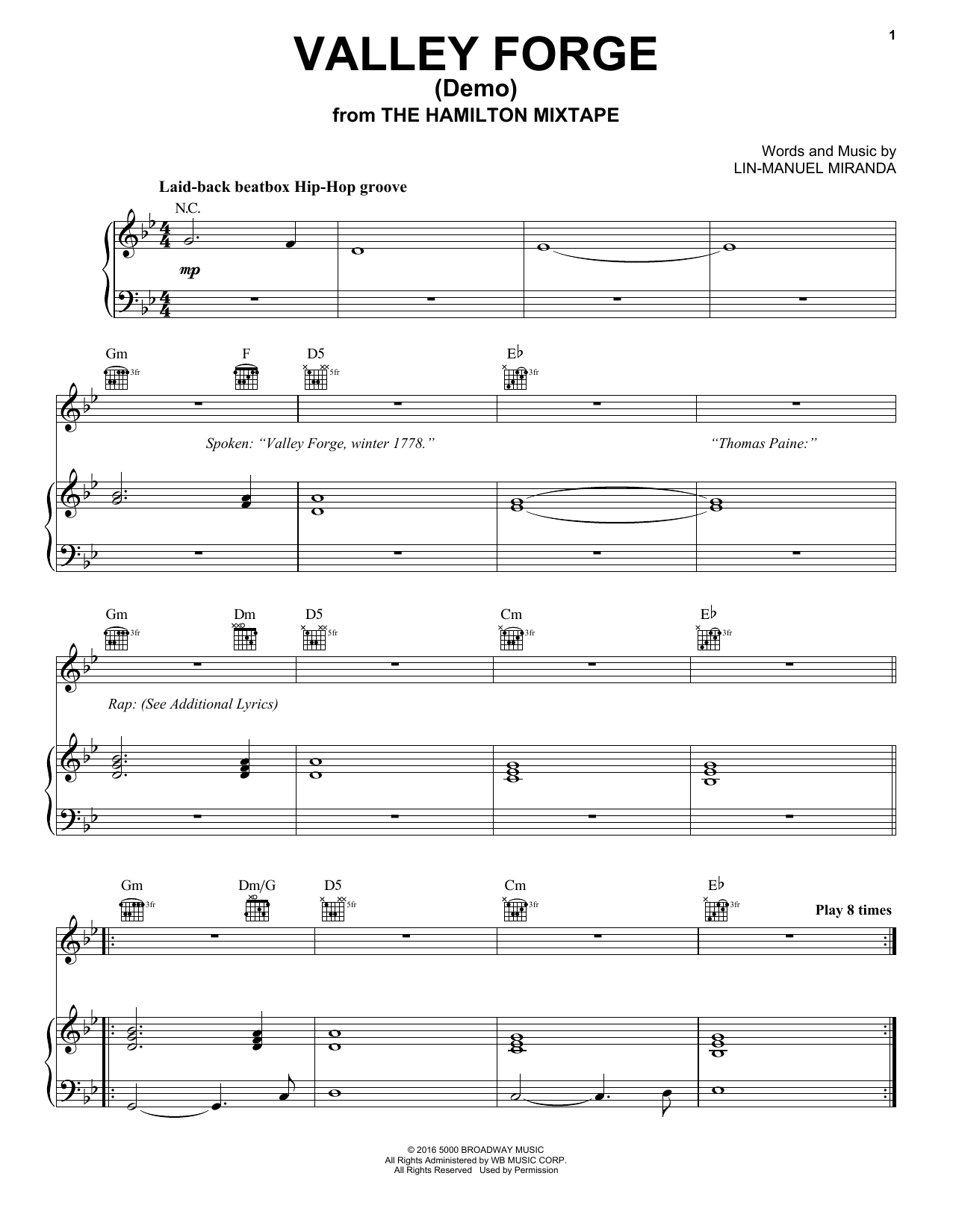 Lin-Manuel Miranda Valley Forge (Demo) sheet music notes and chords arranged for Piano, Vocal & Guitar Chords (Right-Hand Melody)